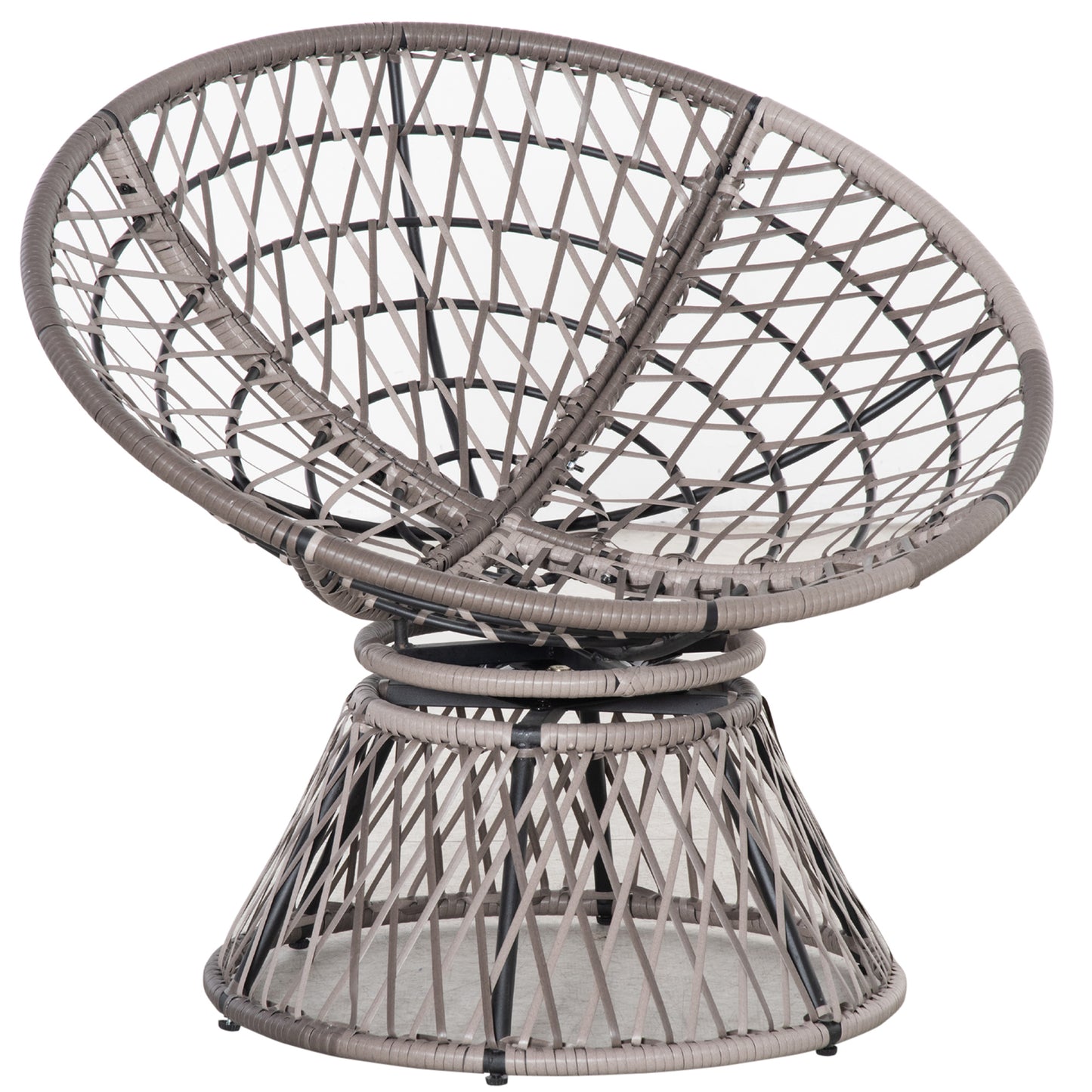 Rarare Grey Rattan Swivel Papasan Style Moon Chair With Oversized Cushion