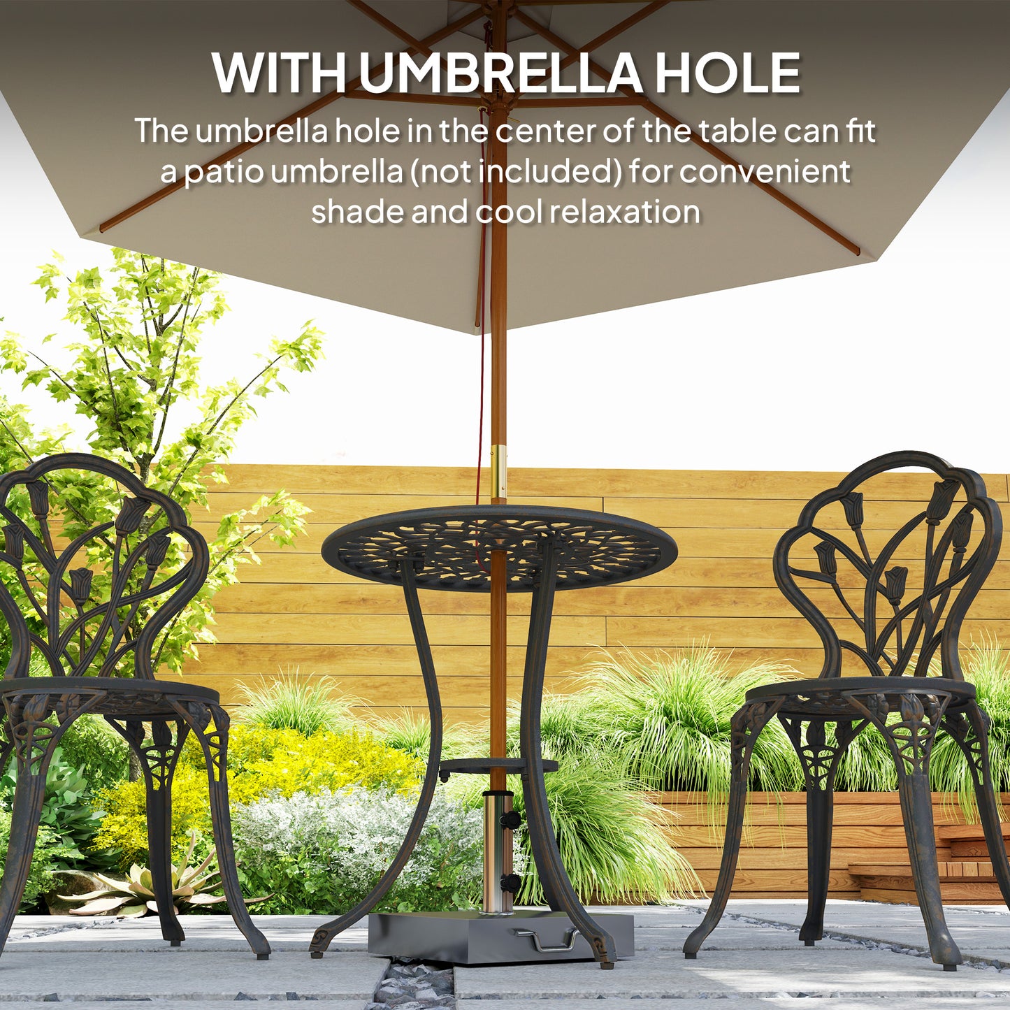 Fafire Aluminium Bronze Tone 3 Piece Patio Bistro Set With Umbrella Hole Table And Chairs