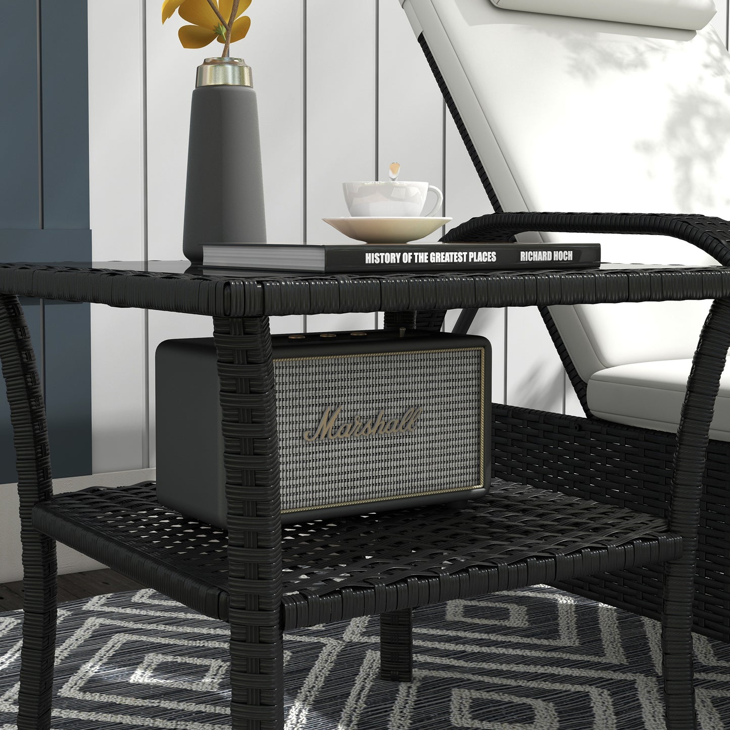 Keso Rattan Black 2 Tier Square Outdoor Coffee Table