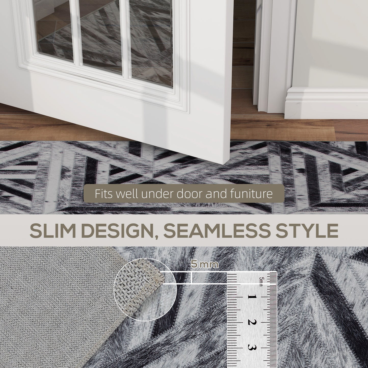 Naluva 170 x 120cm Chenille Black Triangle Pattern Washable Area Rug Non Slip