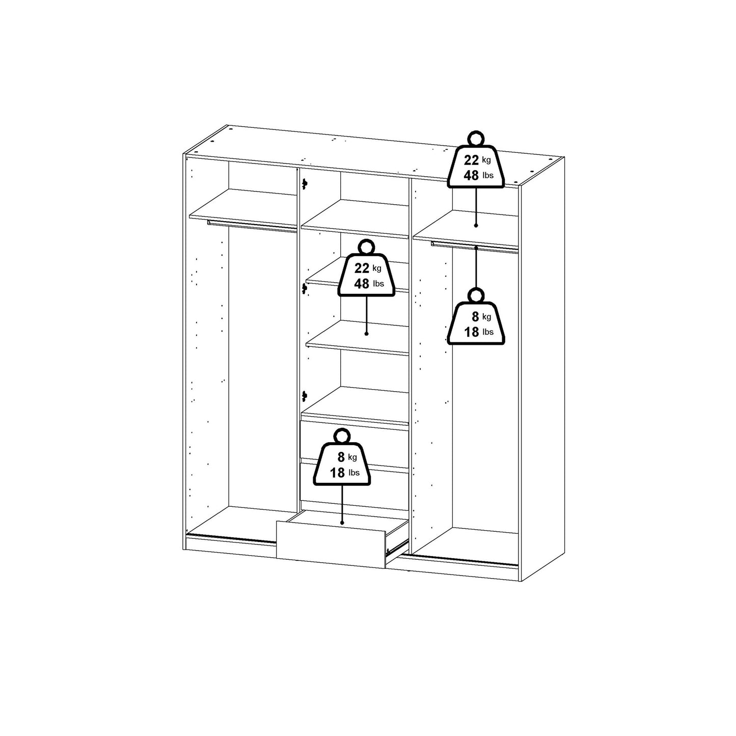 Budapest White Wooden Wardrobe 3 Doors 3 Drawers
