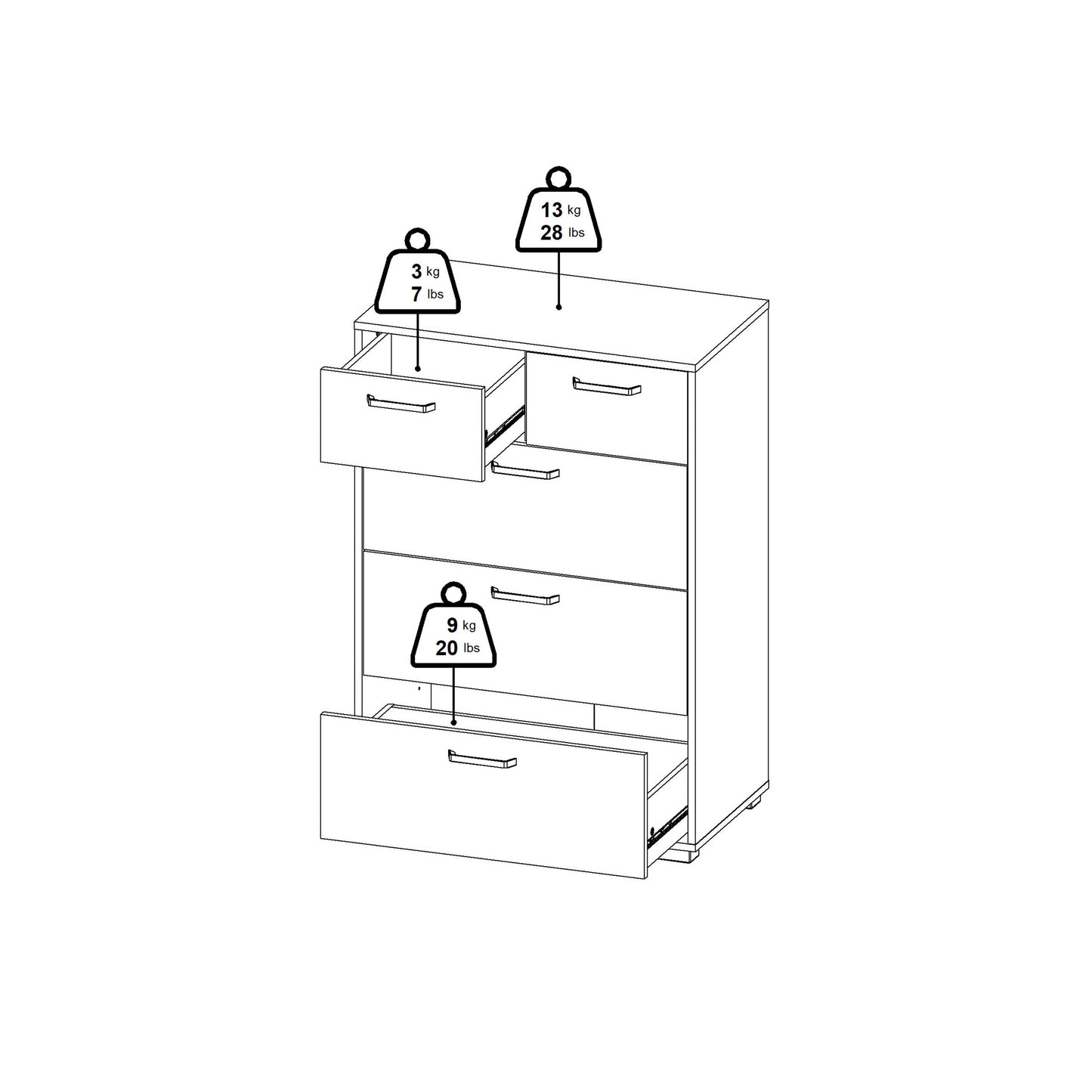 Stuttgart Natural Oak Chest of 5 Drawers Black Metal Handles