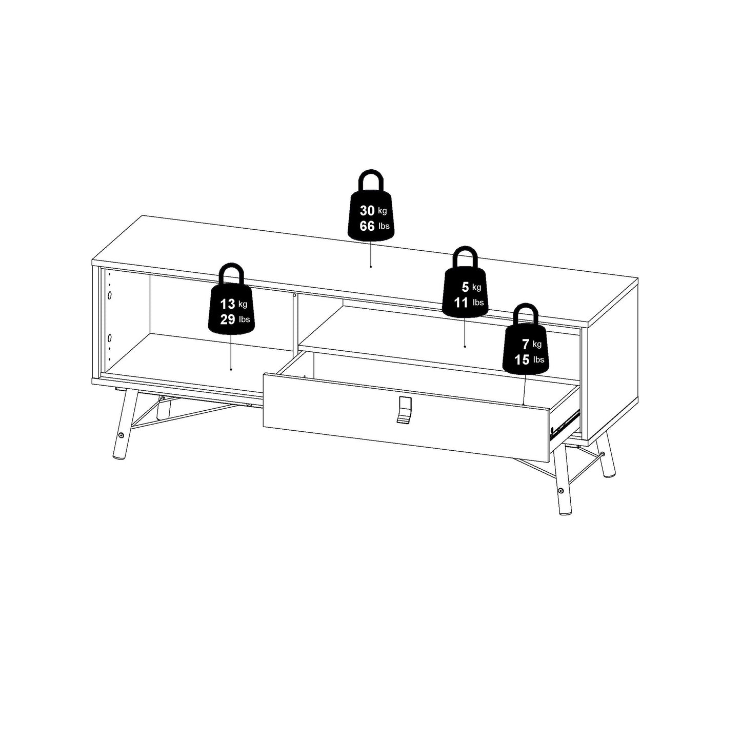 Juno Black and Walnut Wood TV Unit 1 Door 1 Drawer and Open Shelf
