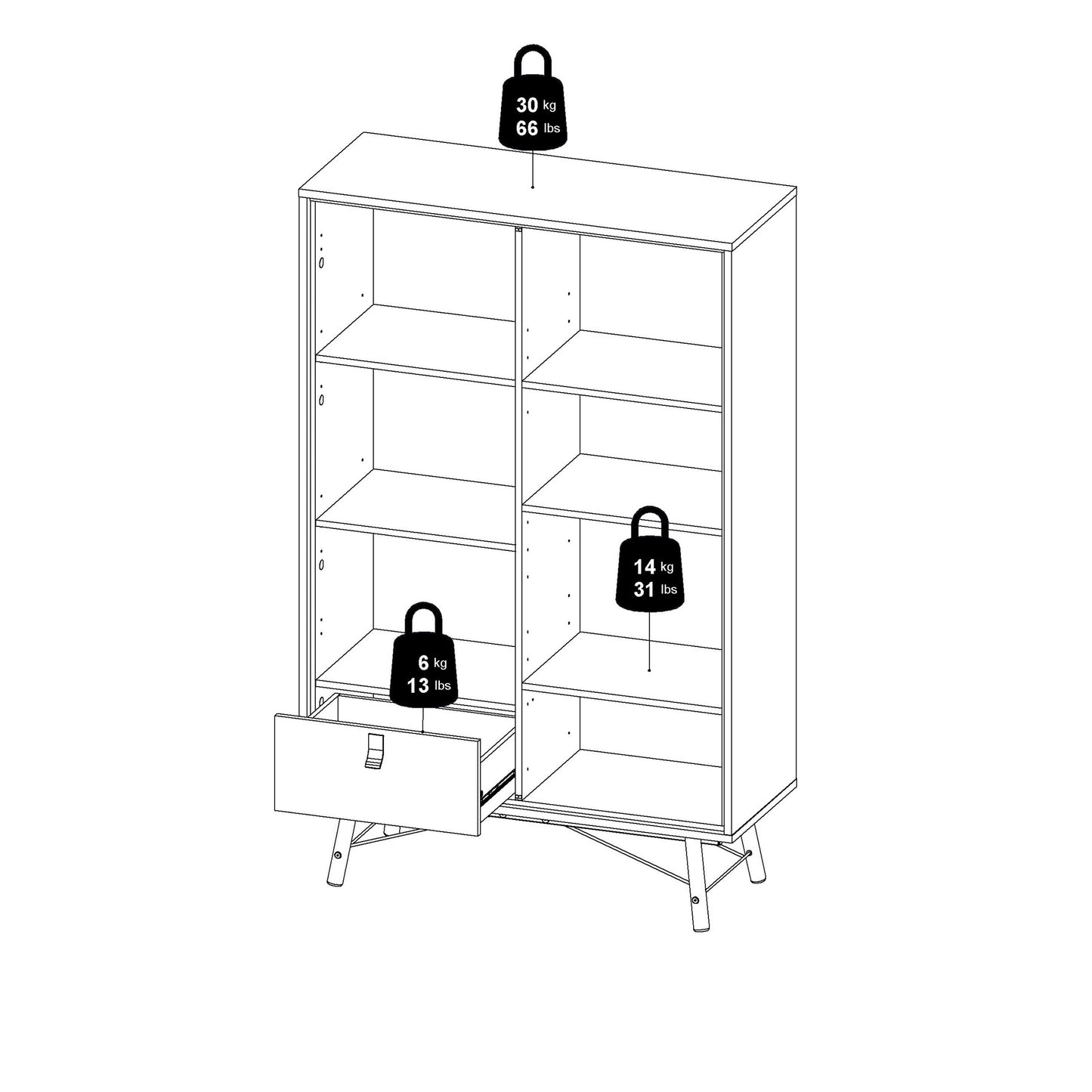 Juno Black and Walnut Wood China Cabinet 2 Doors 1 Drawer