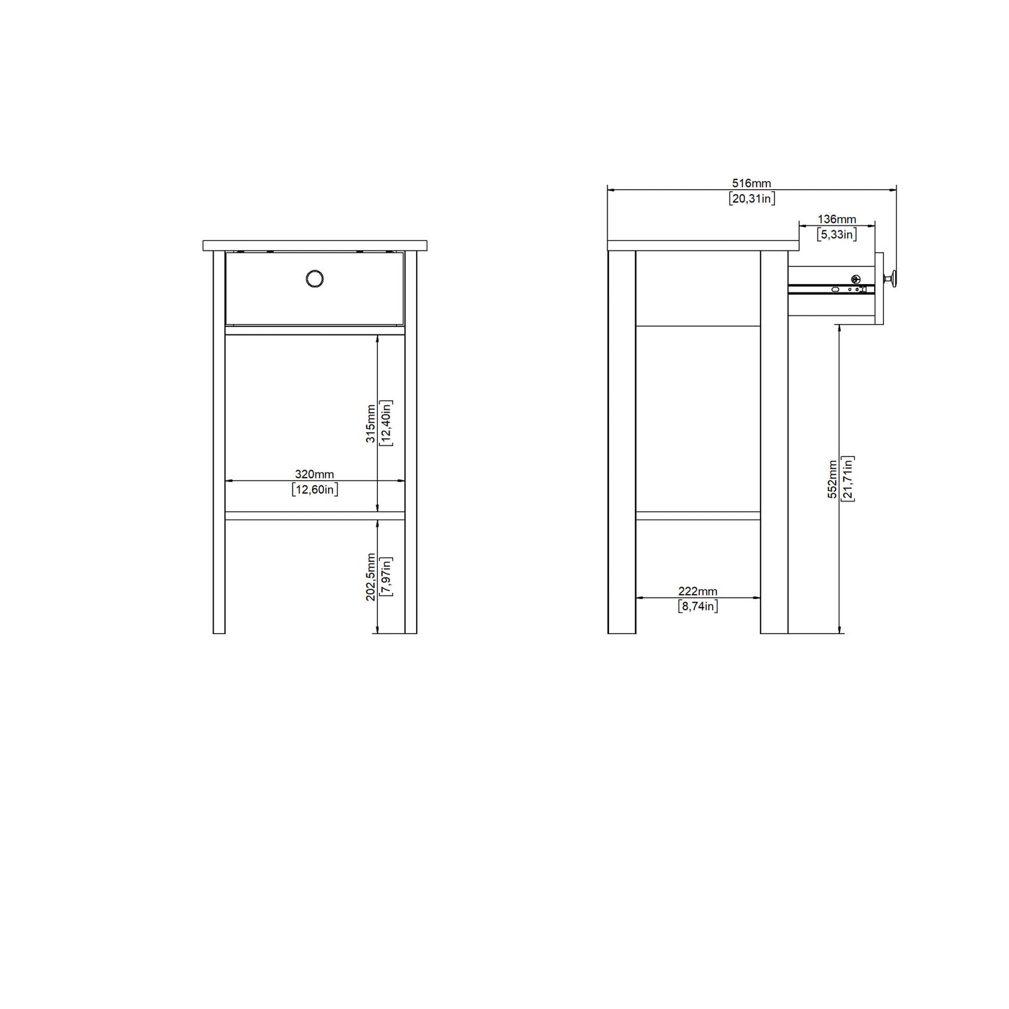 Gossmere Matt Black Bedside Table 1 Drawer