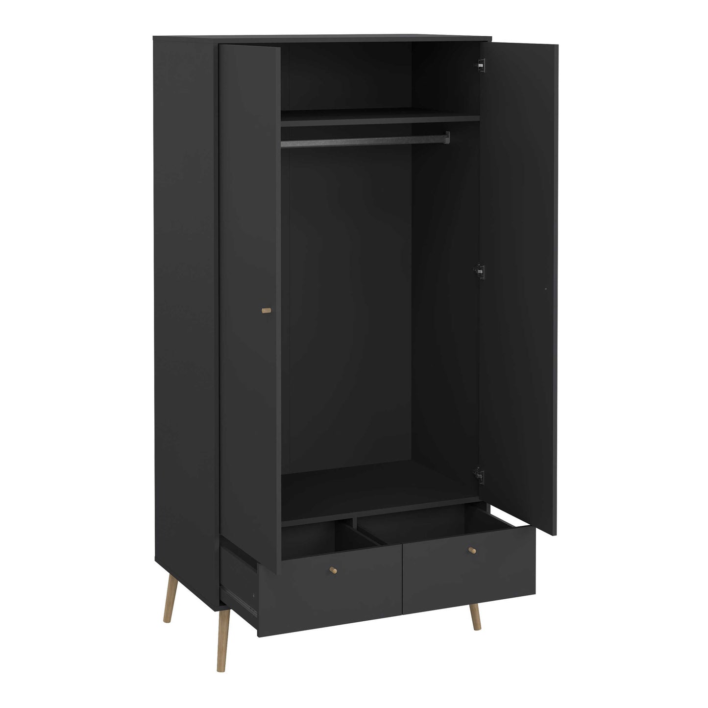 Quietbloom Dark Grey Wooden Wardrobe with 2 Doors 2 Drawers
