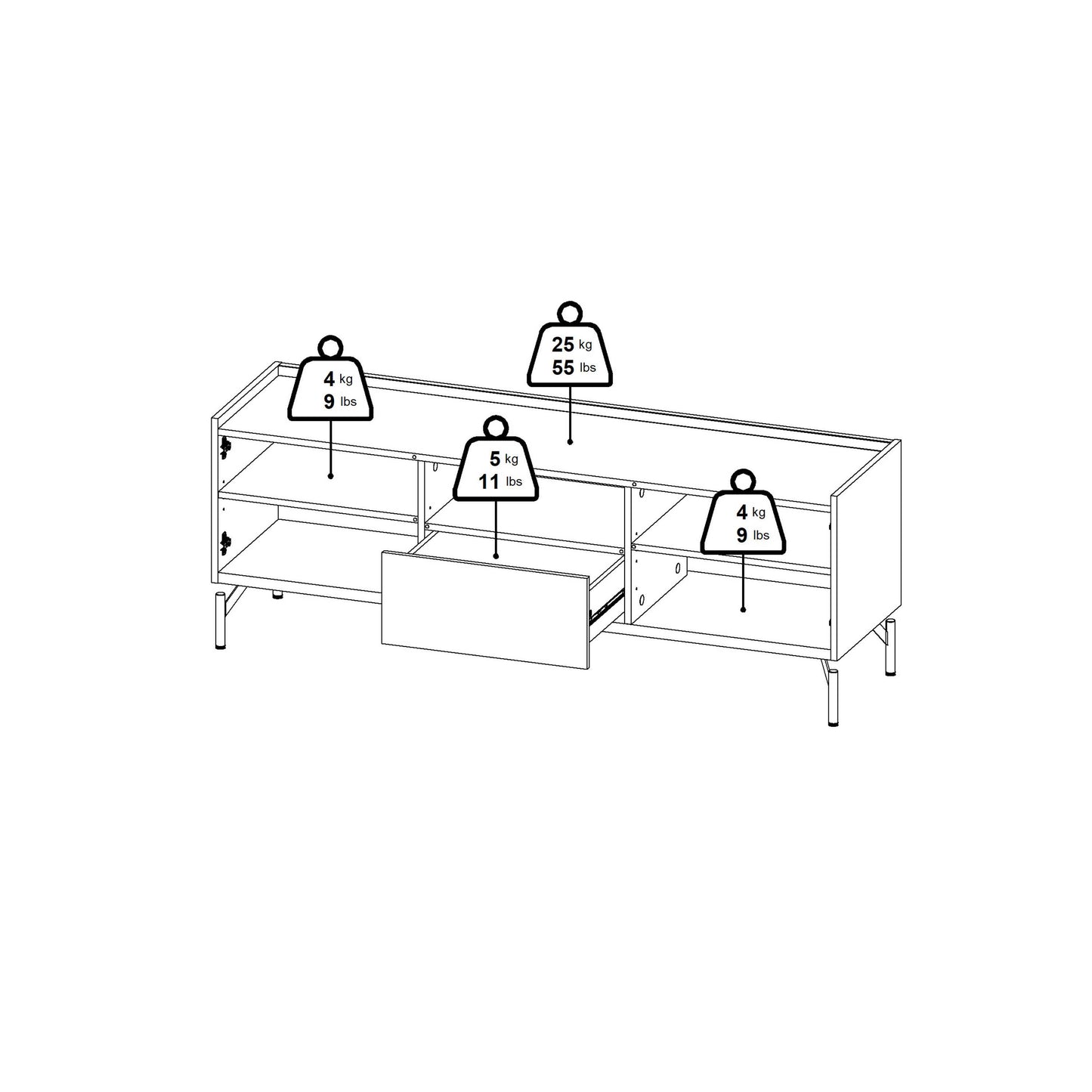 Hillerod Natural Oak Wood and Black TV Unit 2 Doors 1 Drawer