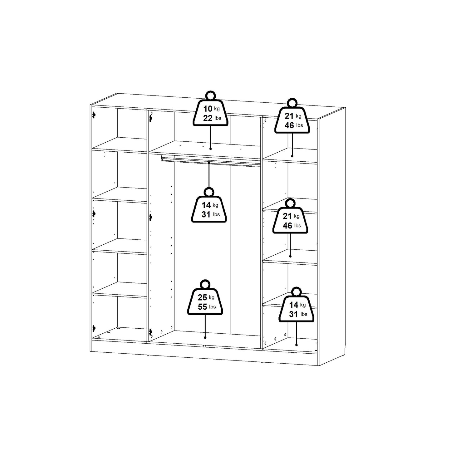 Cherryfern White Wooden Wardrobe 4 Frame Doors