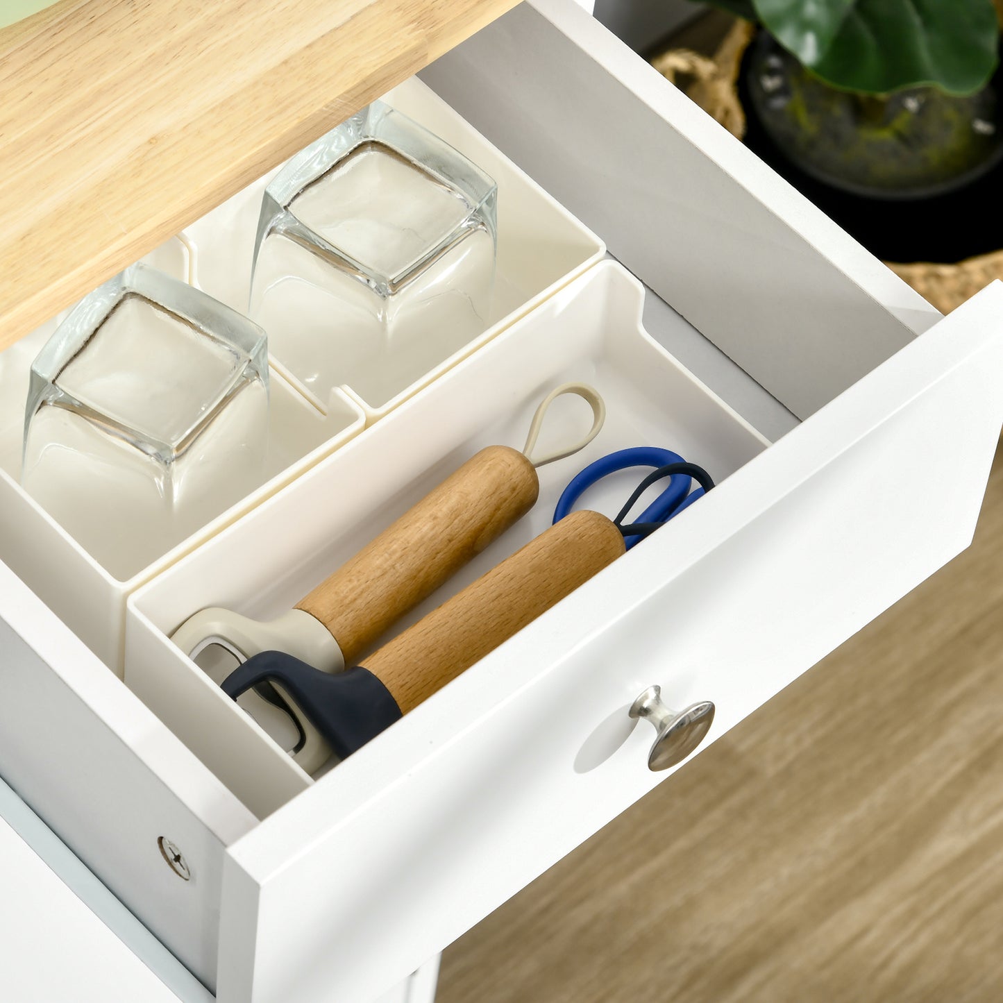 Totoro White Sideboard With Natural Top 3 Doors 3 Drawers 3 Shelves
