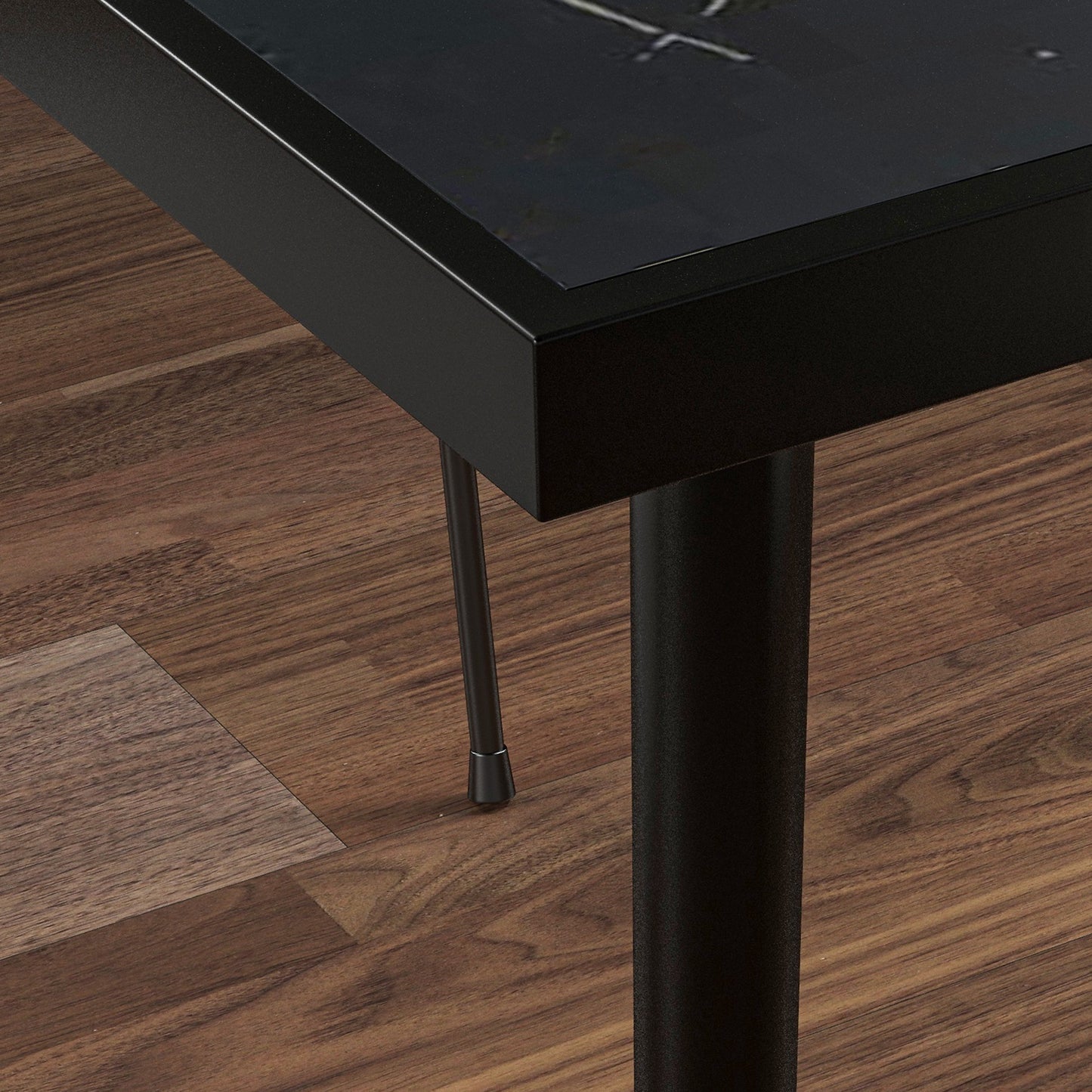 Zive 4 Seater Steel Black Square Outdoor Dining Table With Marble Effect Glass Top
