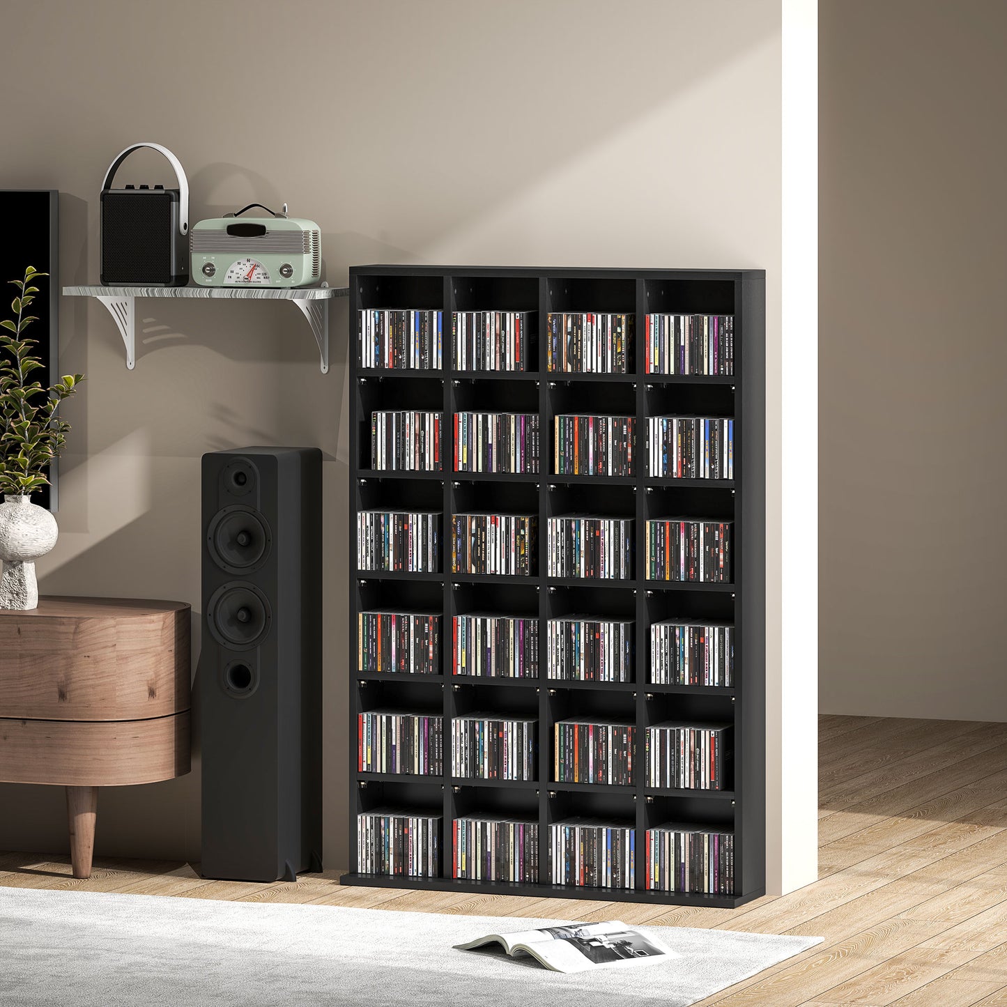 Dicoyo Wood Black CD Storage Cabinet With Adjustable Shelves 89 x 130.5 cm
