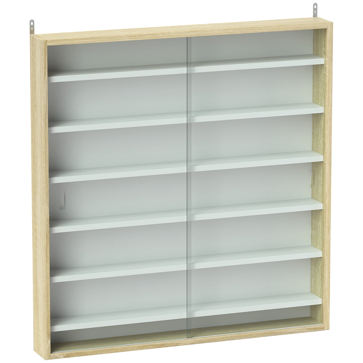 Wood And Glass Oak Finish 7 Tier Wall Display Cabinet With Adjustable Shelves 83 x 80 cm