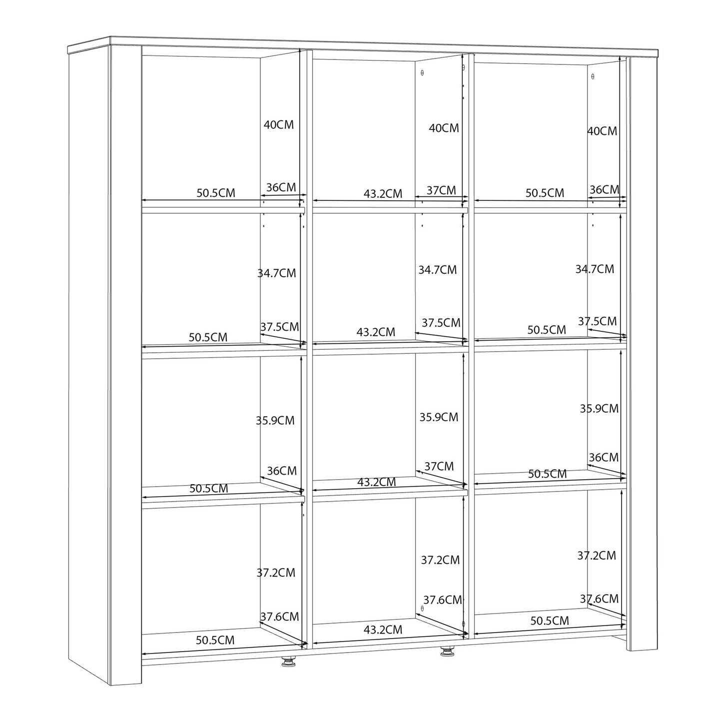 Bramblecroft Navy and Natural Oak Wood 3 Door Large Display Cabinet