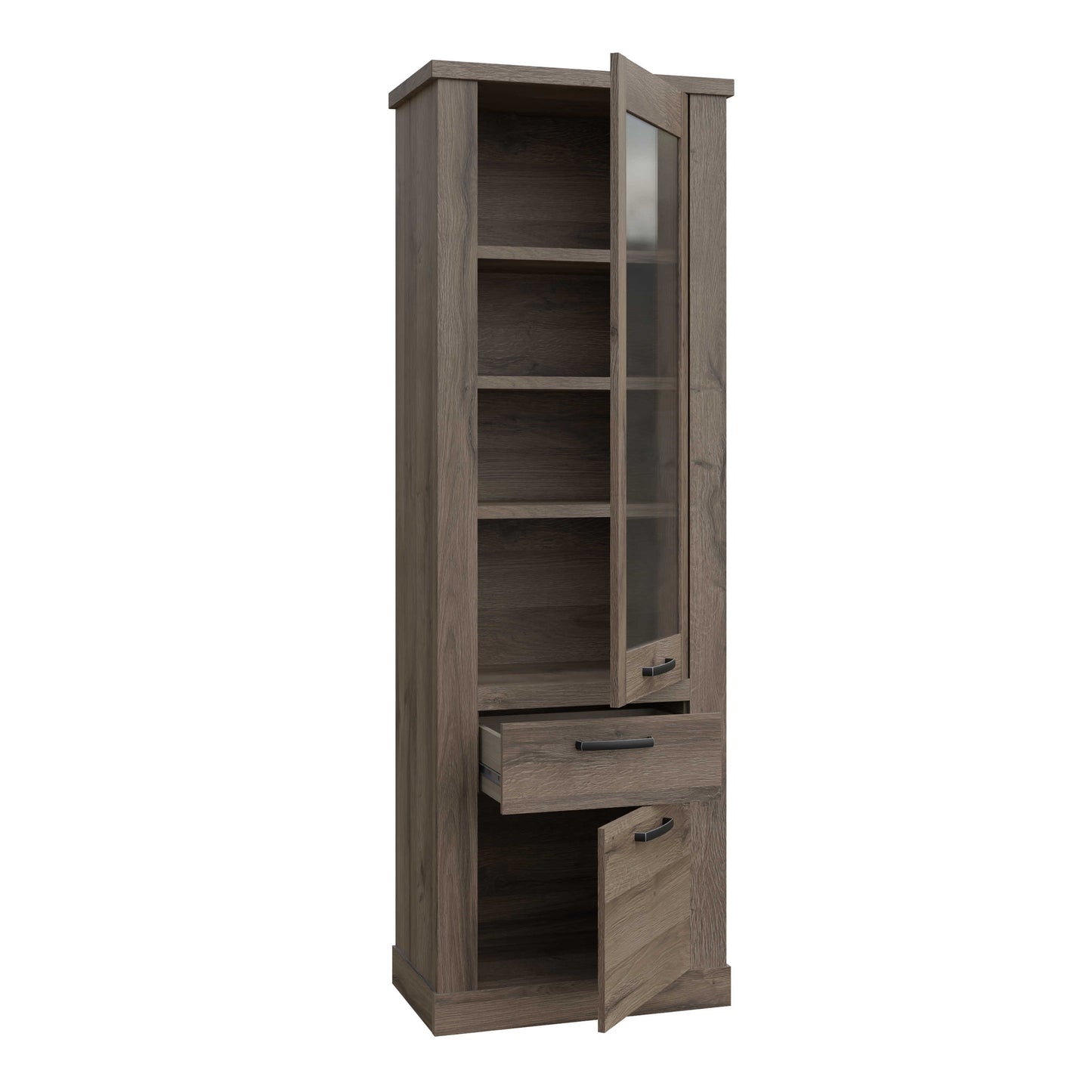 Fernlight 2 Door 1 Drawer 3 Shelf Narrow Display Cabinet Dark Oak