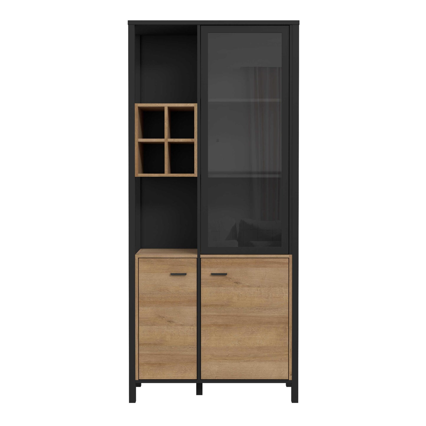 Egtved Black and Natural Oak Wood Effect Display Cabinet 3 Doors