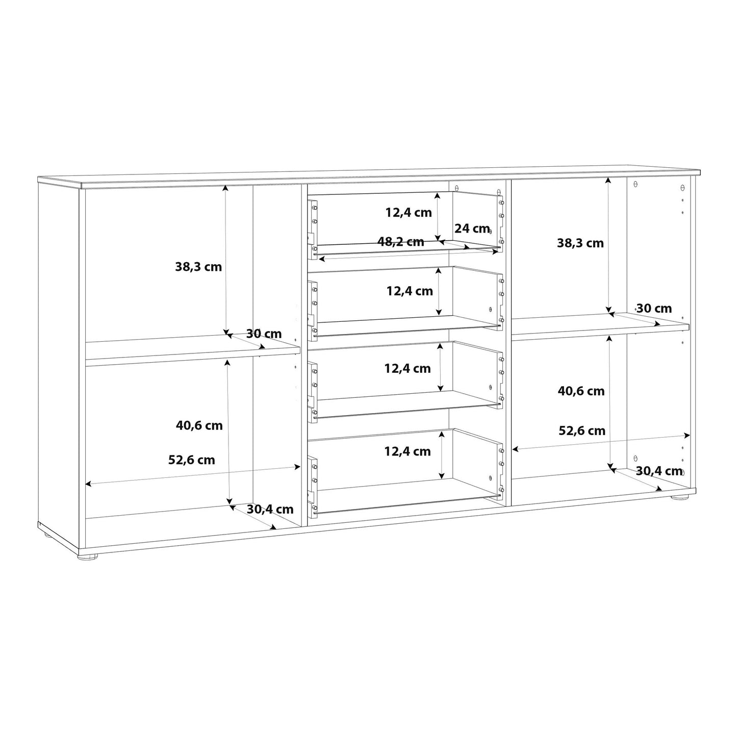 Leipzig White Gloss Wide Chest of 4 Drawers 2 Doors