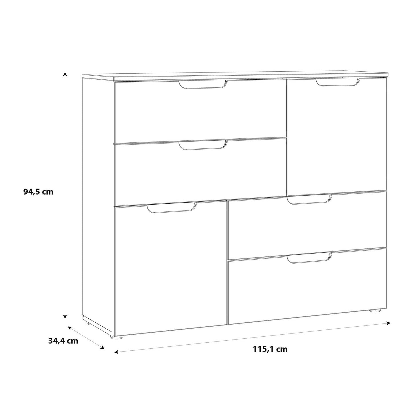 Leipzig White Gloss Chest of 4 Drawers 2 Doors