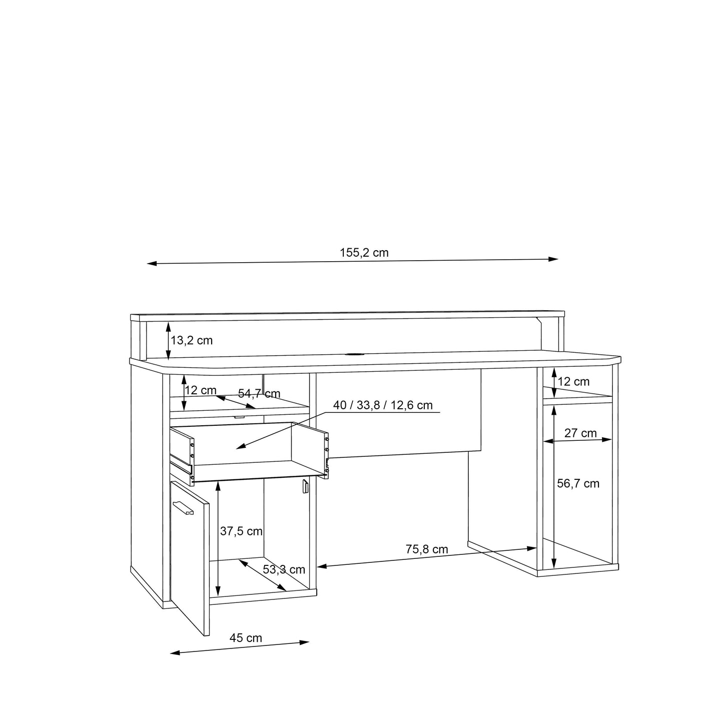 Valencia White Gaming Desk with LED Strip Lighting and Storage Features