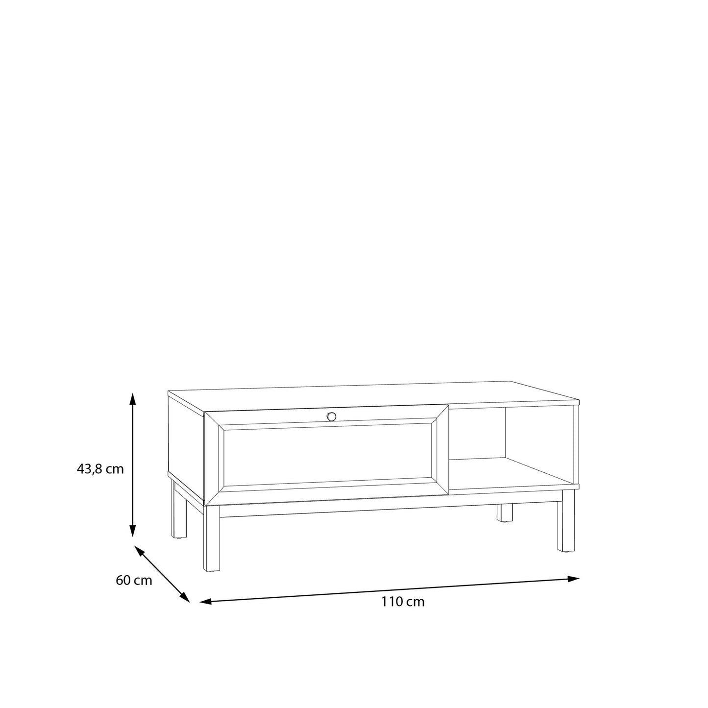 Pebblewick White 1 Drawer Coffee Table Oak Wood Legs