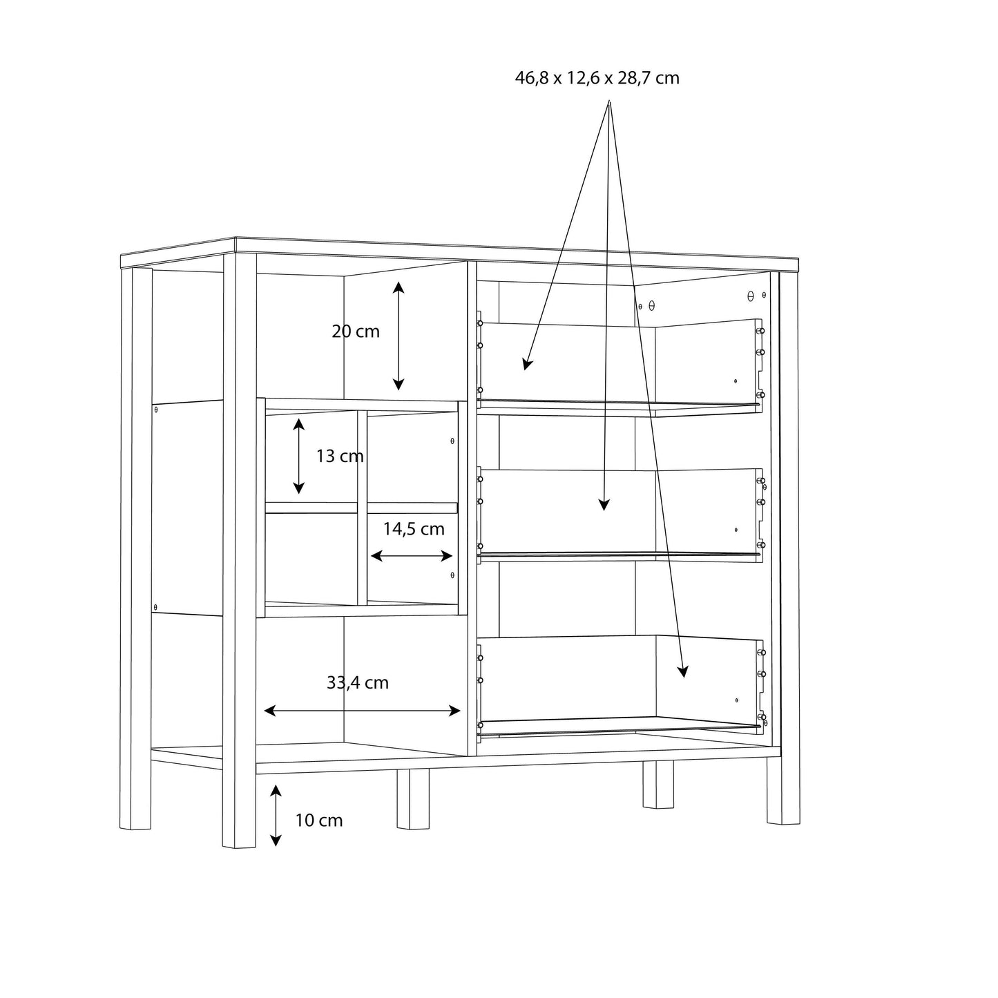Yokohama Black and Natural Oak Wood 3 Drawer Display Chest Bar Cabinet