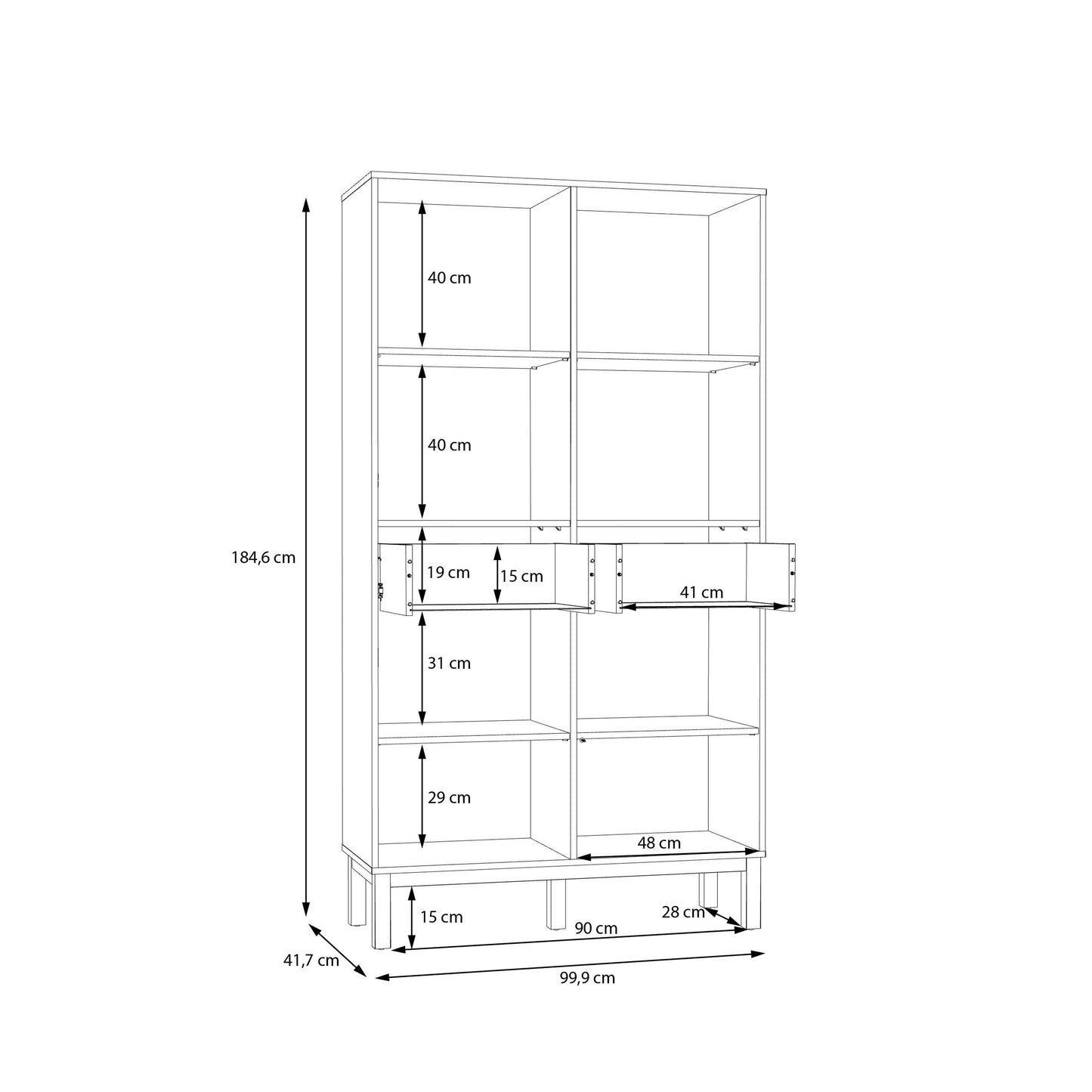 Niva Light Grey and Natural Oak Effect Display Cabinet 4 Doors 2 Drawers