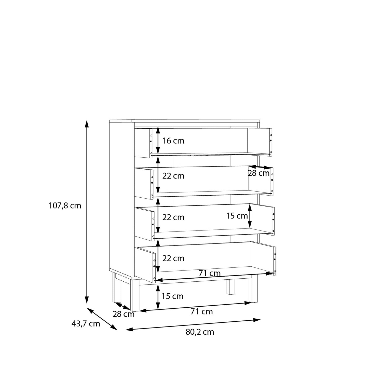 Sofia Light Grey and Oak Wood 4 Drawer Storage Chest