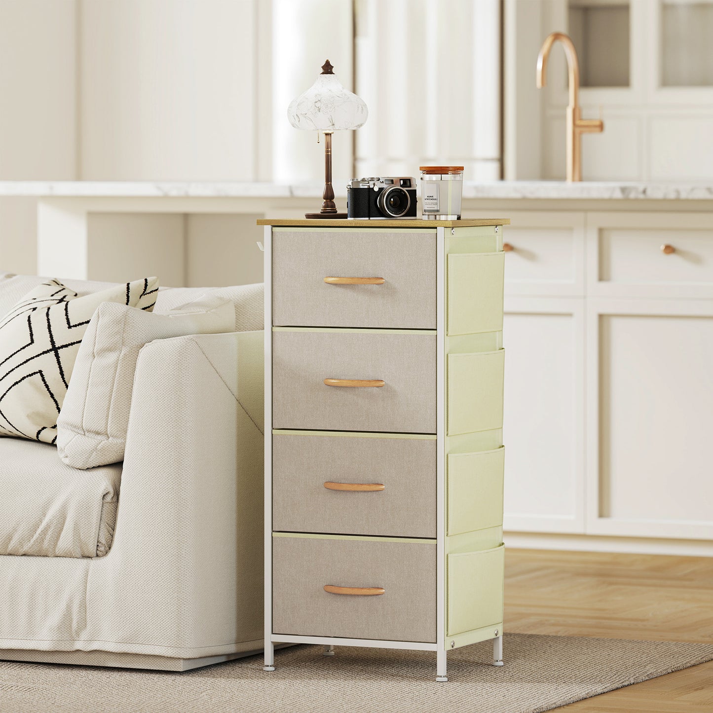 Limi Fabric And Metal Beige 4 Drawer Storage Chest