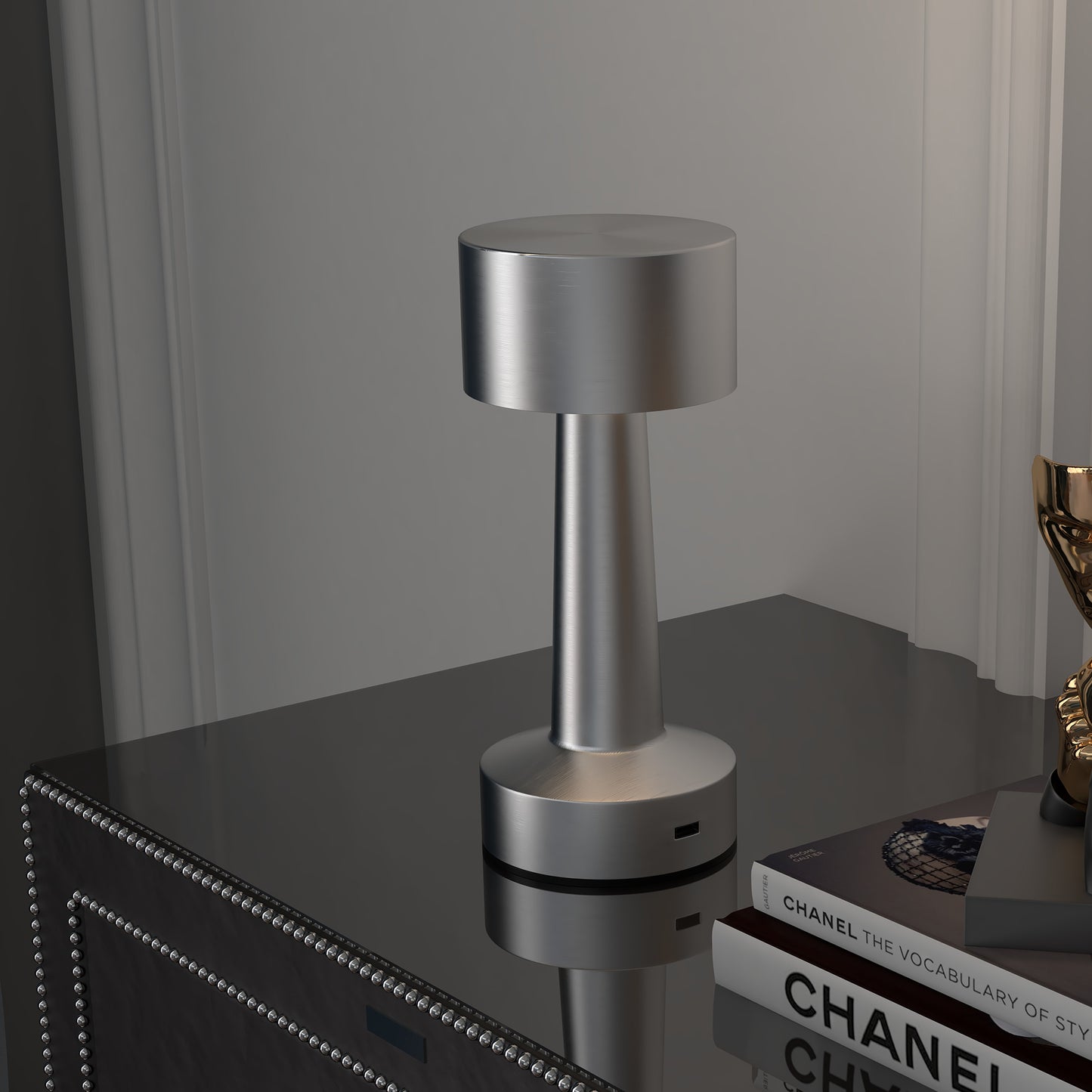 Dova Metal Silver Cordless Touch LED Table Lamp With Rechargeable Battery And 3 Colour Modes