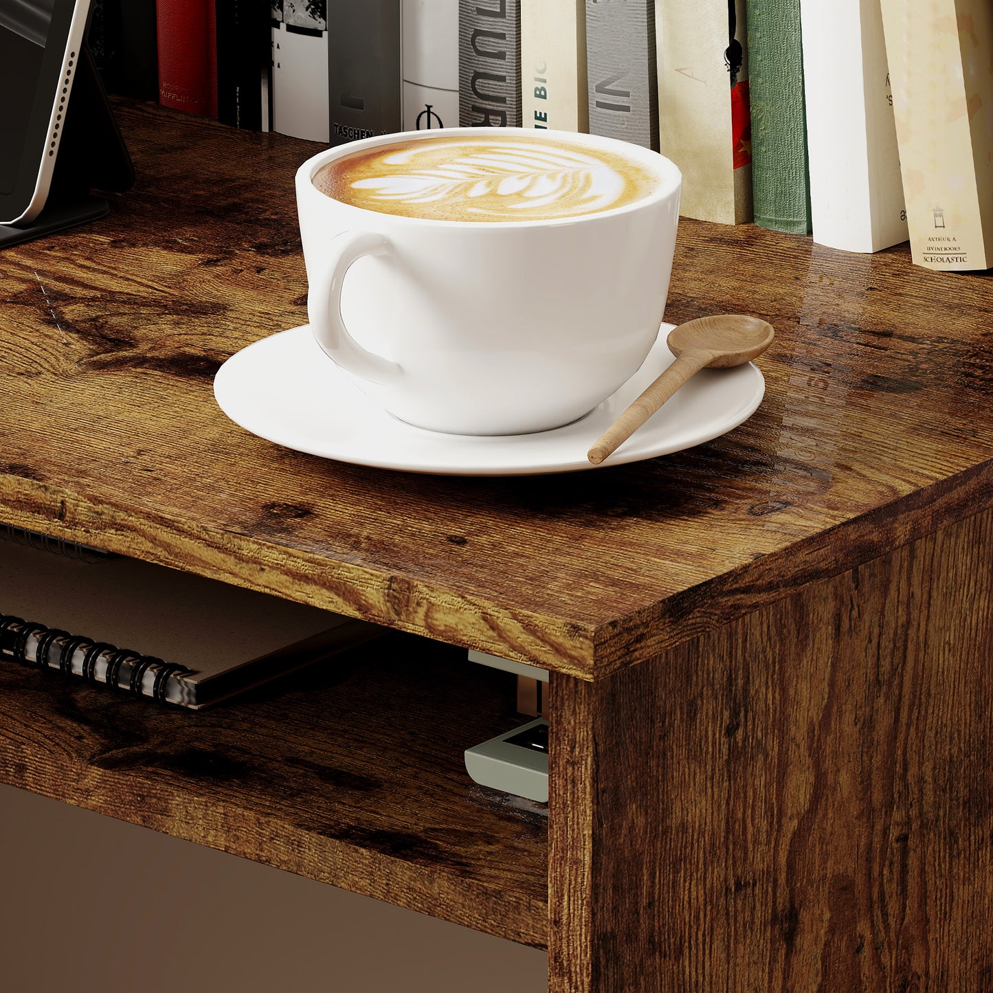 Nonoel 90cm Wooden Wood Effect Box Style Work Desk With Shelving