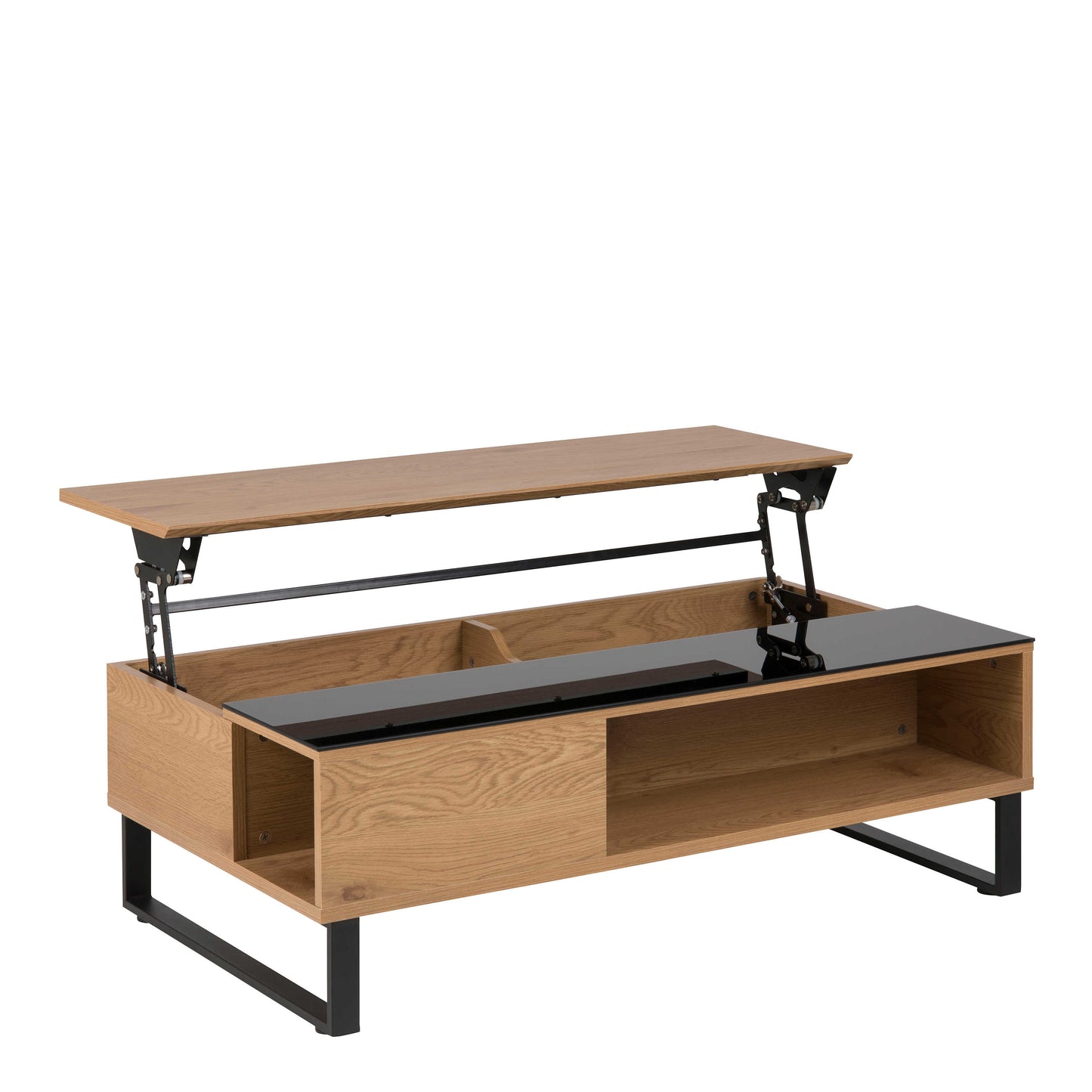 Malta Black and Natural Oak Wood Lift Up Coffee Table Open Storage