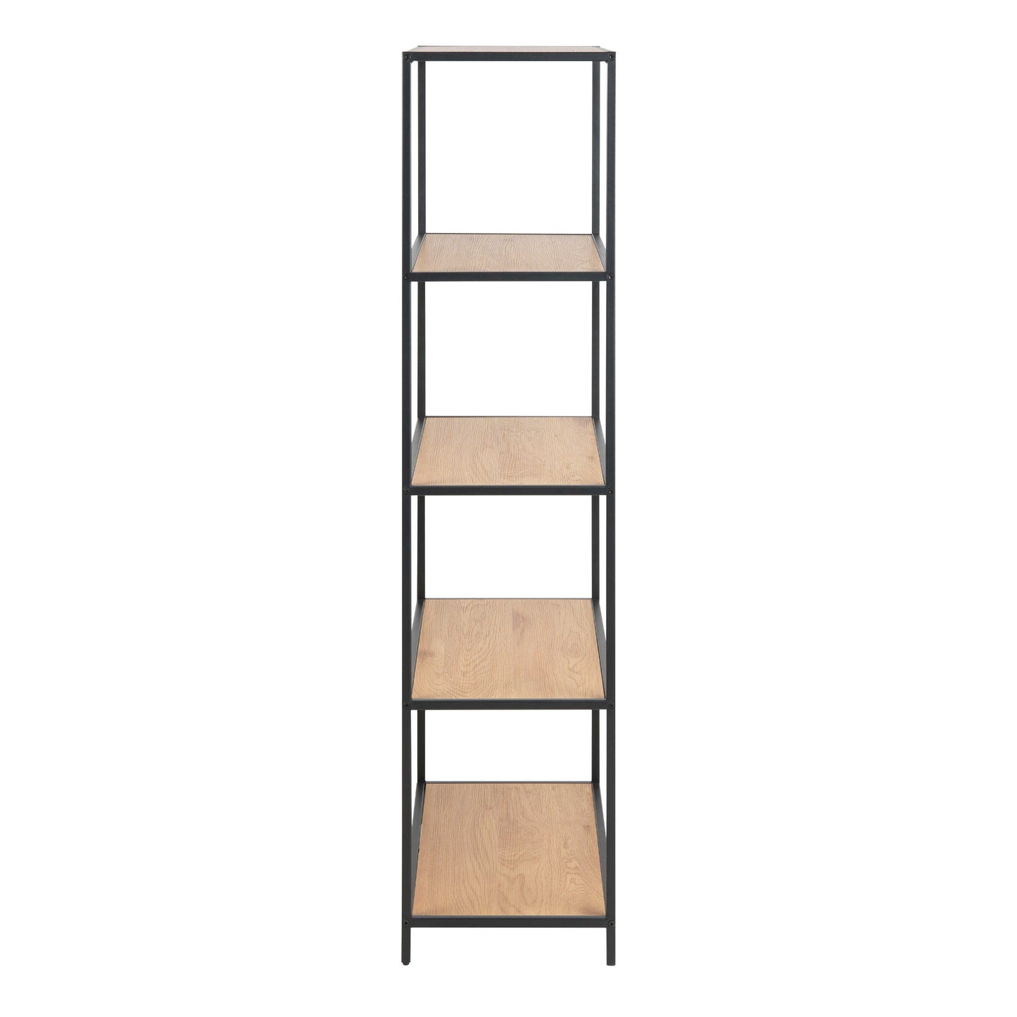 El Paso Tall Black Metal and Wild Oak Veneer Bookcase 4 Shelves