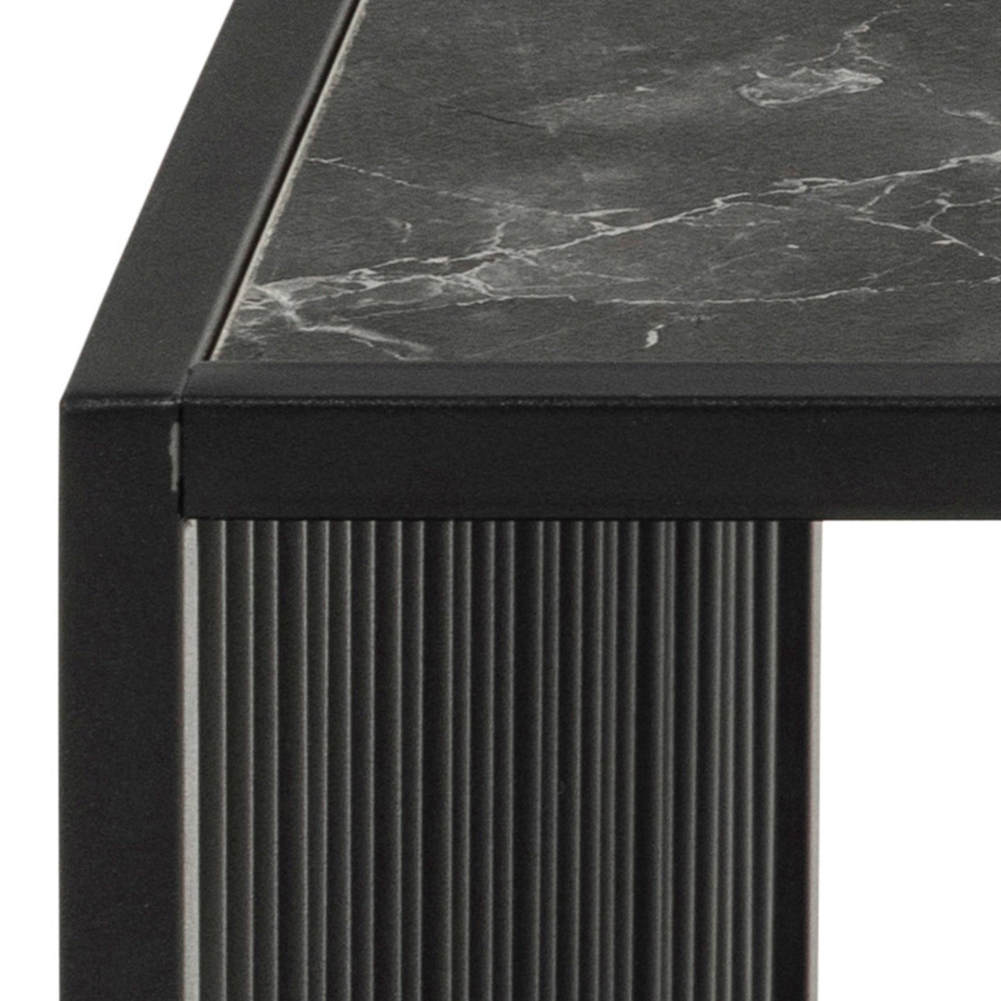 Porto Black Metal Organic Square Coffee Table with Glass and Stone Effect Top