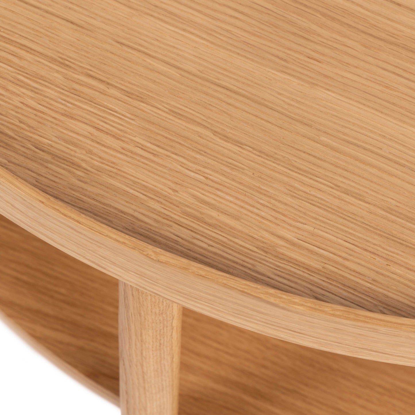 Bermudas Natural Oak Wood Round Coffee Table Bottom Shelf