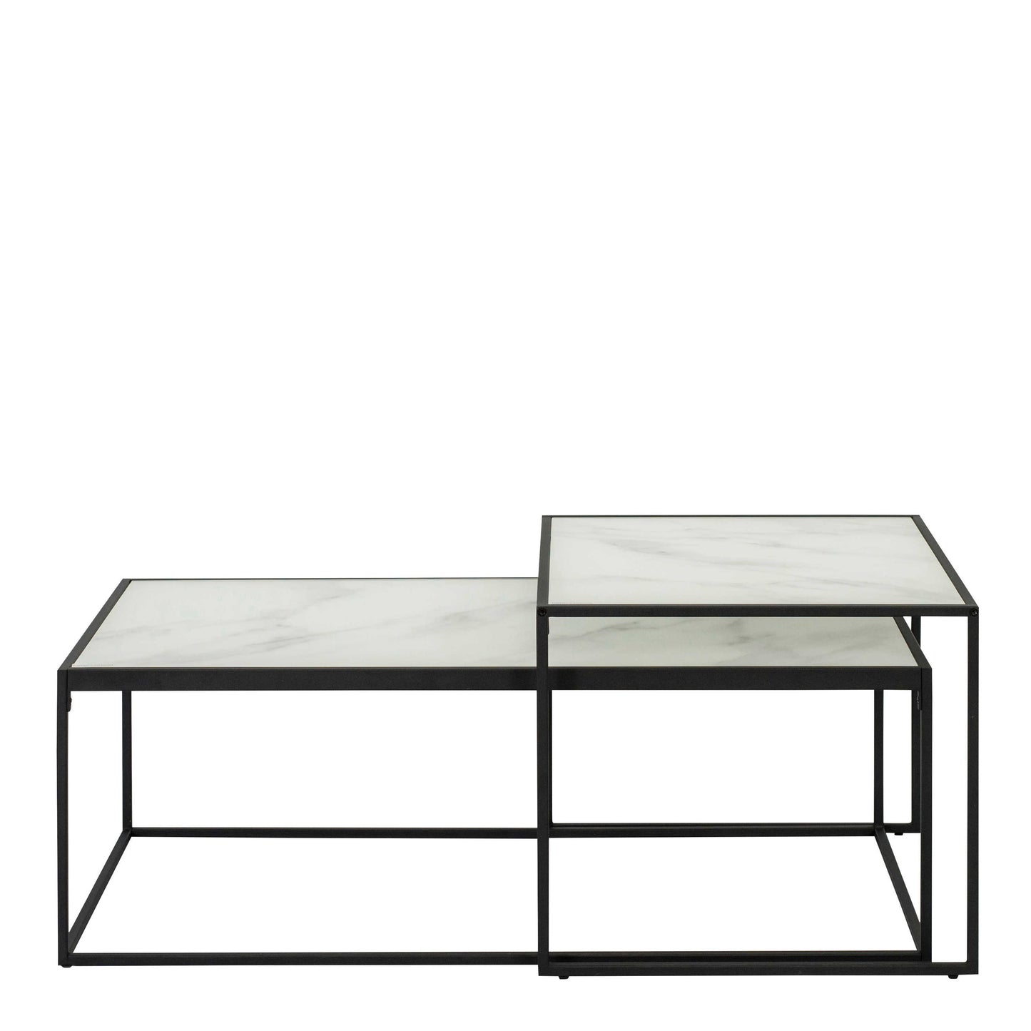 Foxglove White Marble and Torino Glass Nesting Coffee Table Set