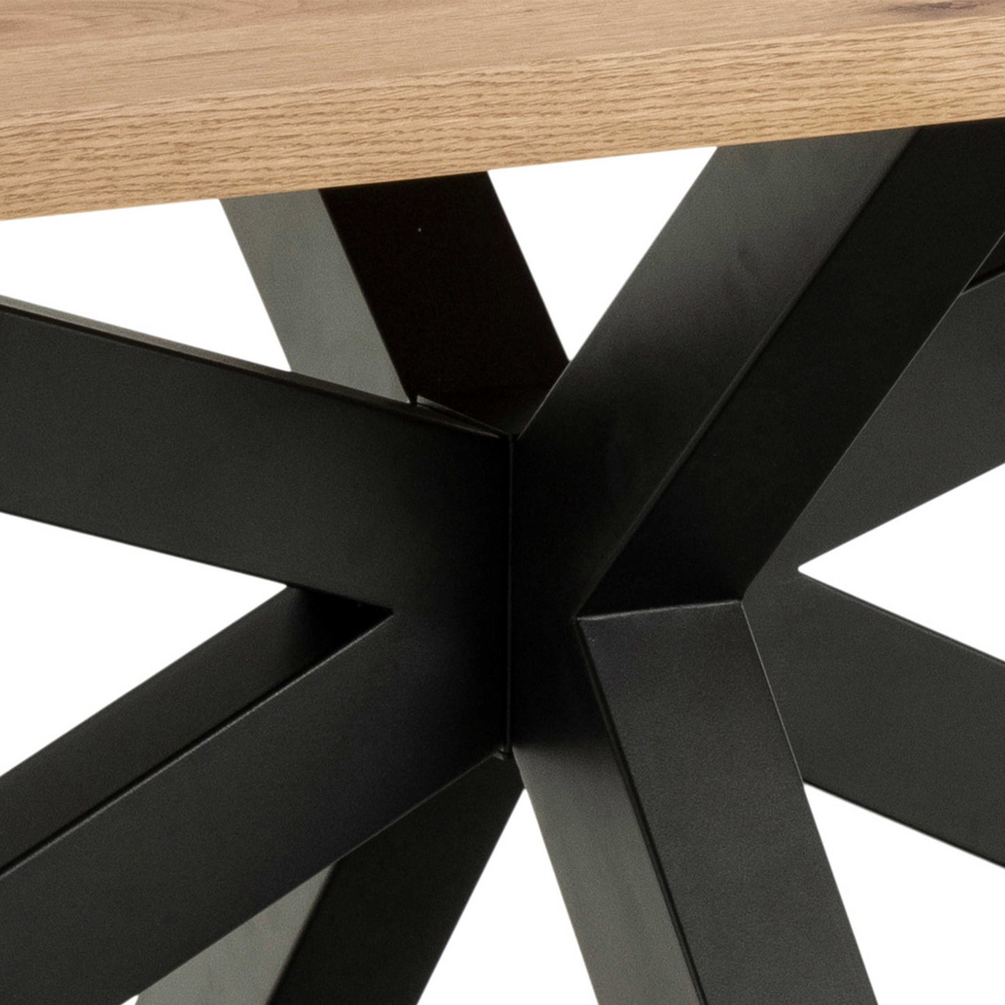 Perth 220cm Natural Oak Veneer Rectangular Dining Table Industrial Black Metal Legs