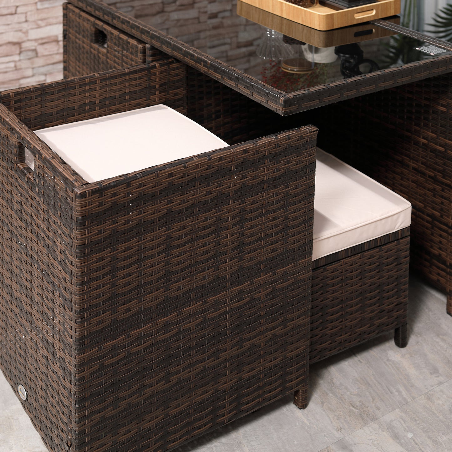 Luso Brown 8 Seater Cube Garden Dining Set With Square Glass Table