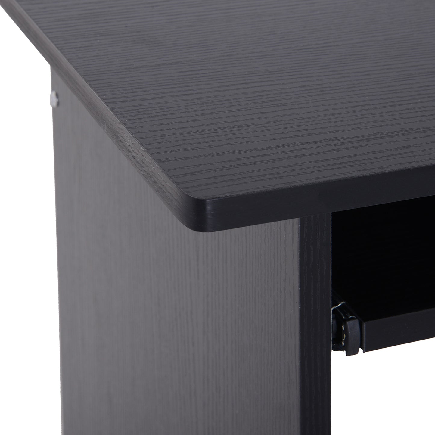 Moke 80cm Wooden Black Compact Corner Desk With Keyboard Tray And Storage Shelves