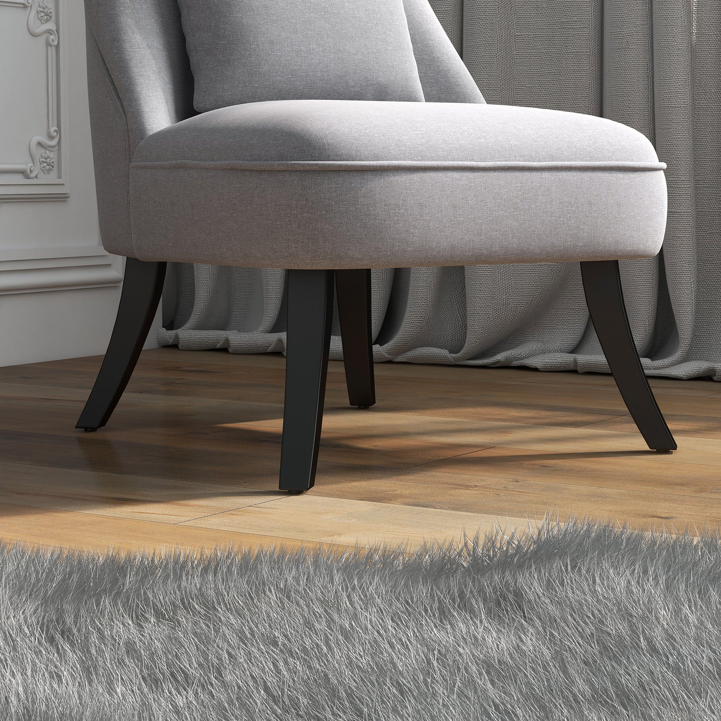 Sava Grey Set Of 2 Armless Button Tufted Tub Chairs With Linen Upholstery