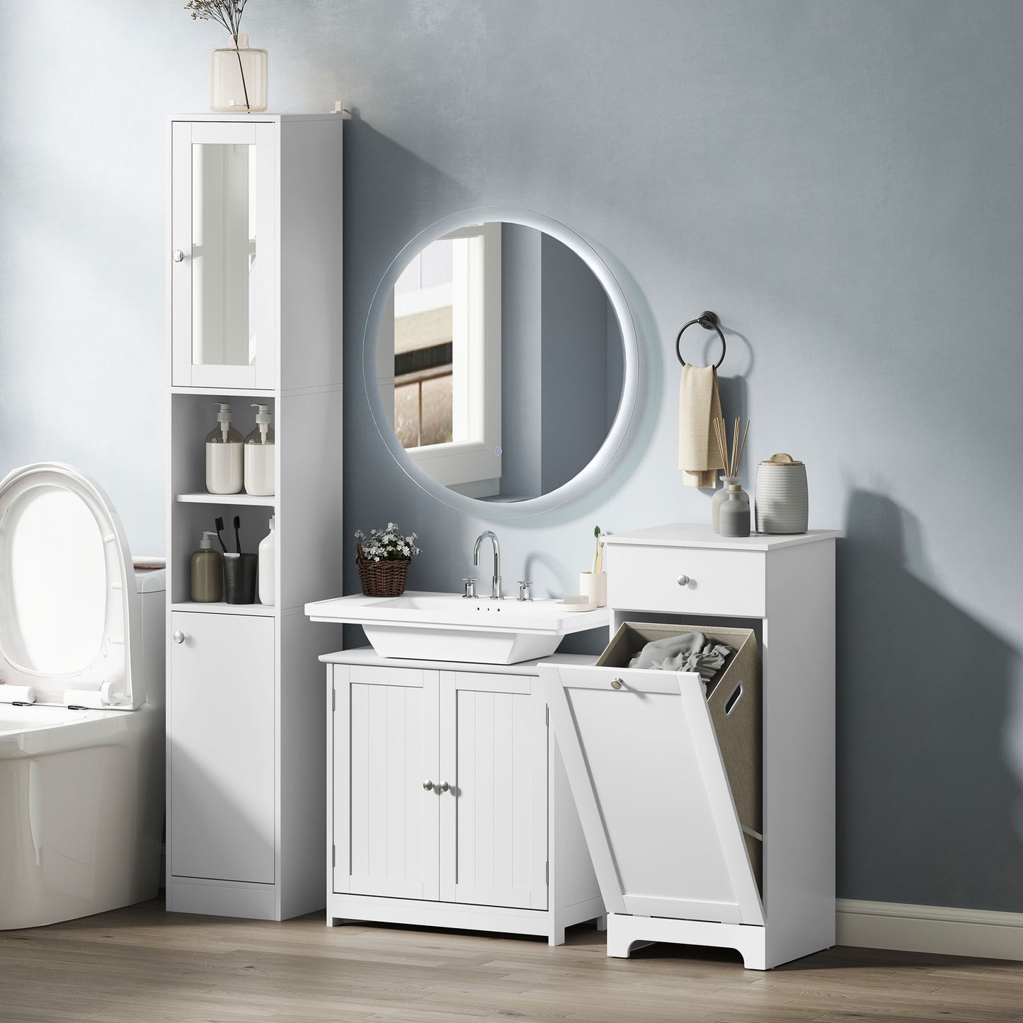 Sokana Tall Bathroom Storage Cabinet With Mirror And Adjustable Shelving Freestanding White