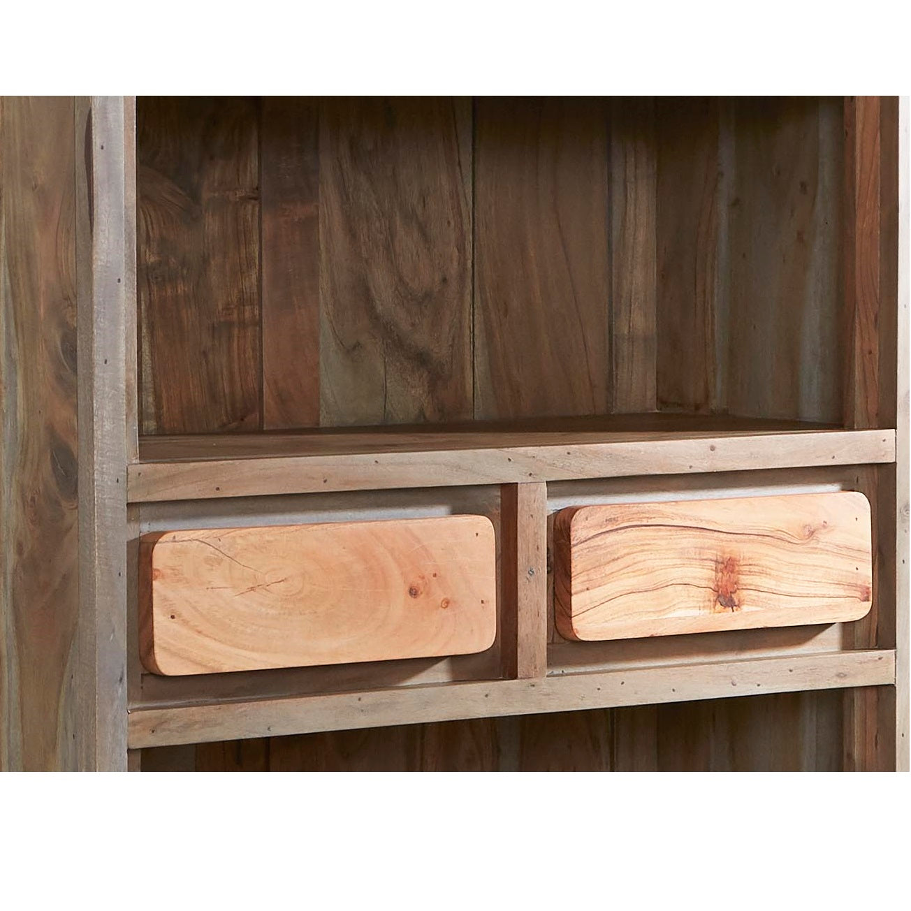 Los Angeles Large Reclaimed Wood and Metal Bookcase 2 Drawers 2 Shelves