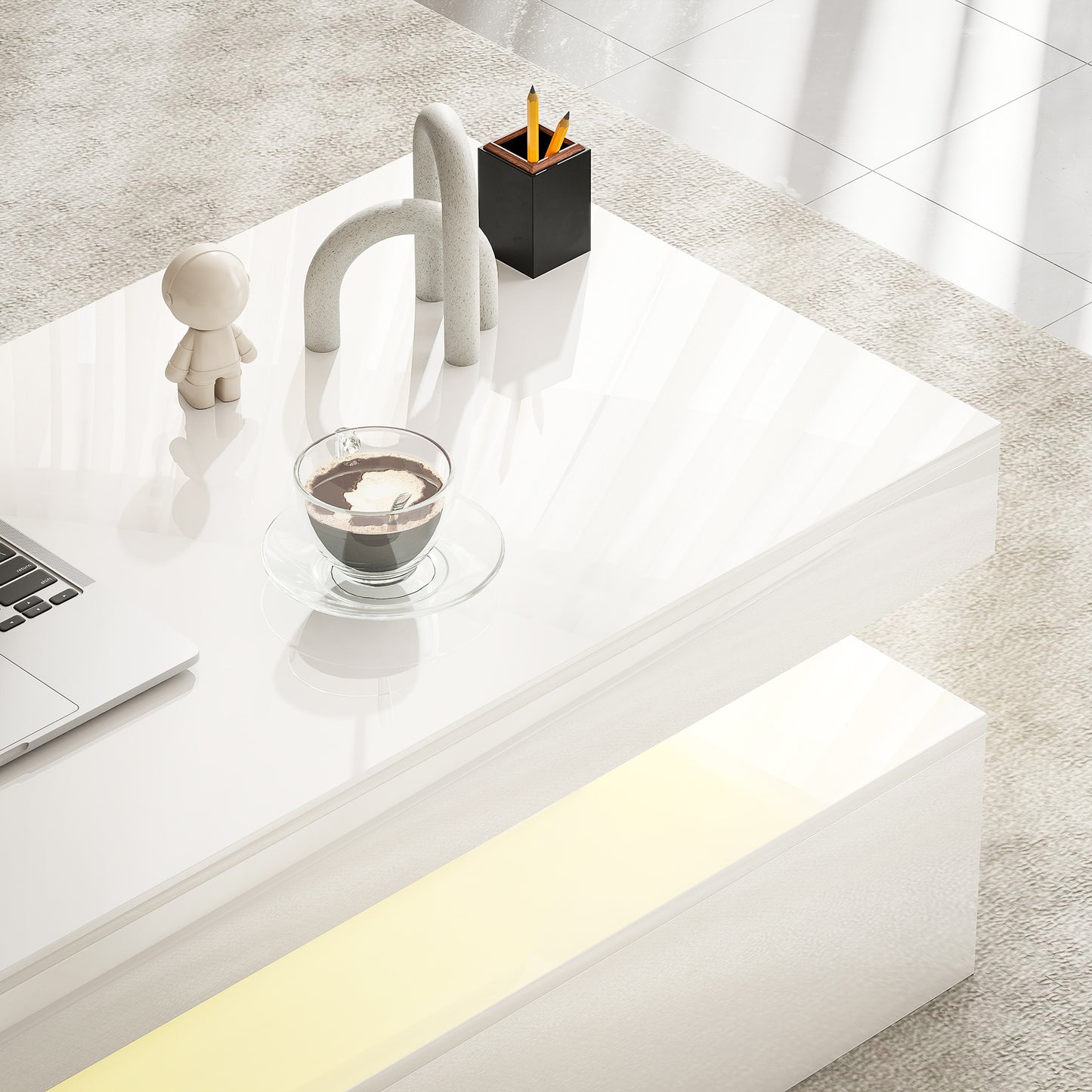 Lomoyo cm High Gloss White LED Coffee Table With Integrated Storage