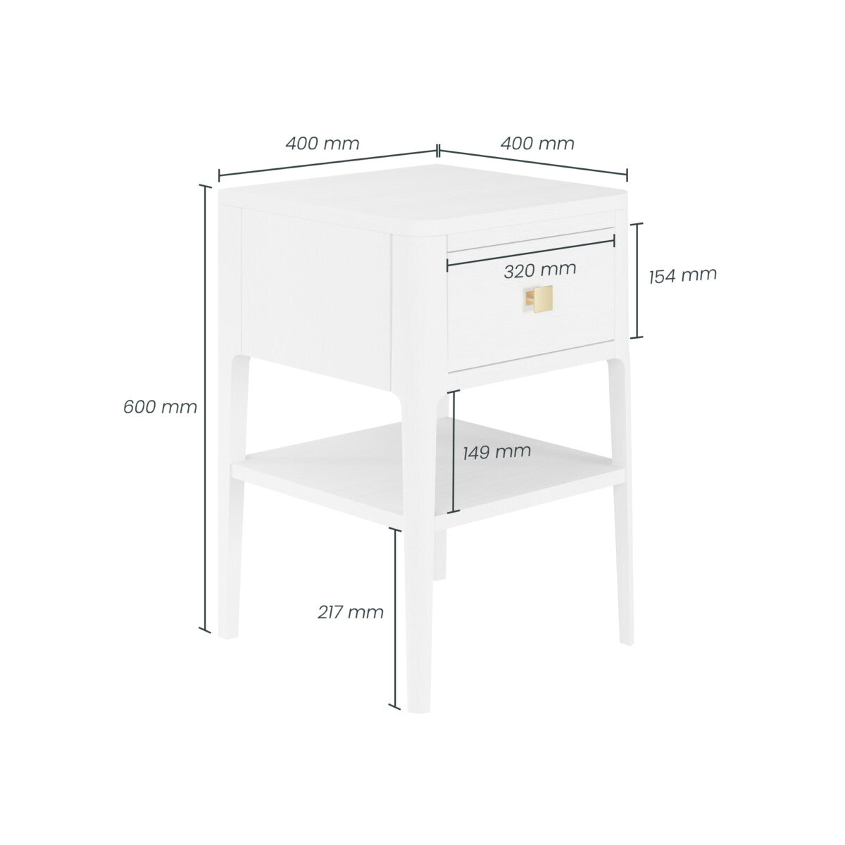 Krut White Wood Grain 1 Drawer Bedside Table with Open Shelf