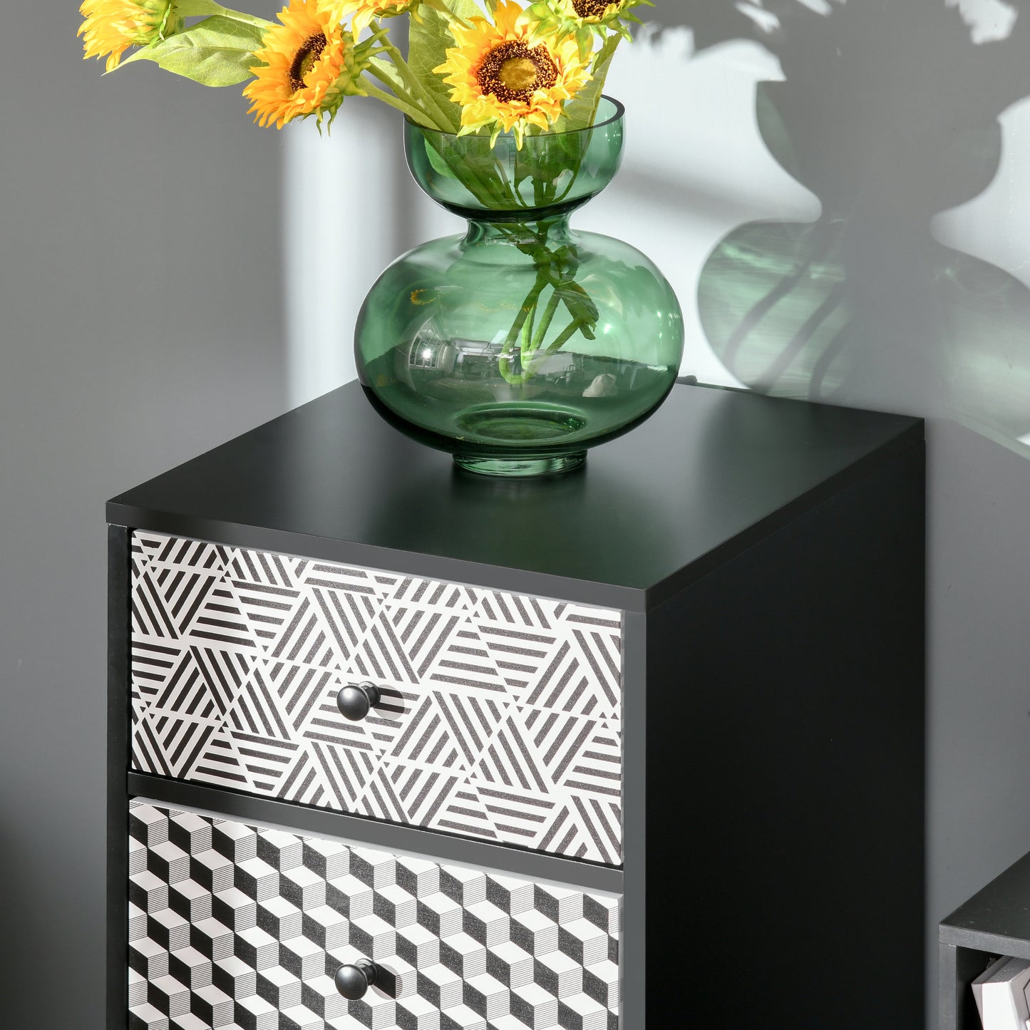 Rerora Scandi Monochrome Black and White Wooden Vertical 5 Drawer Storage Chest