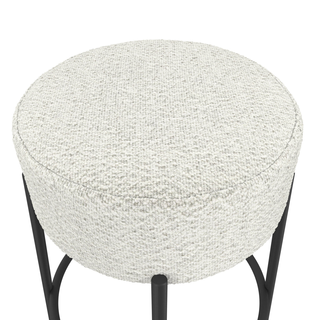 Tanji Ivory Boucle Round Bar Stool Black Metal Legs