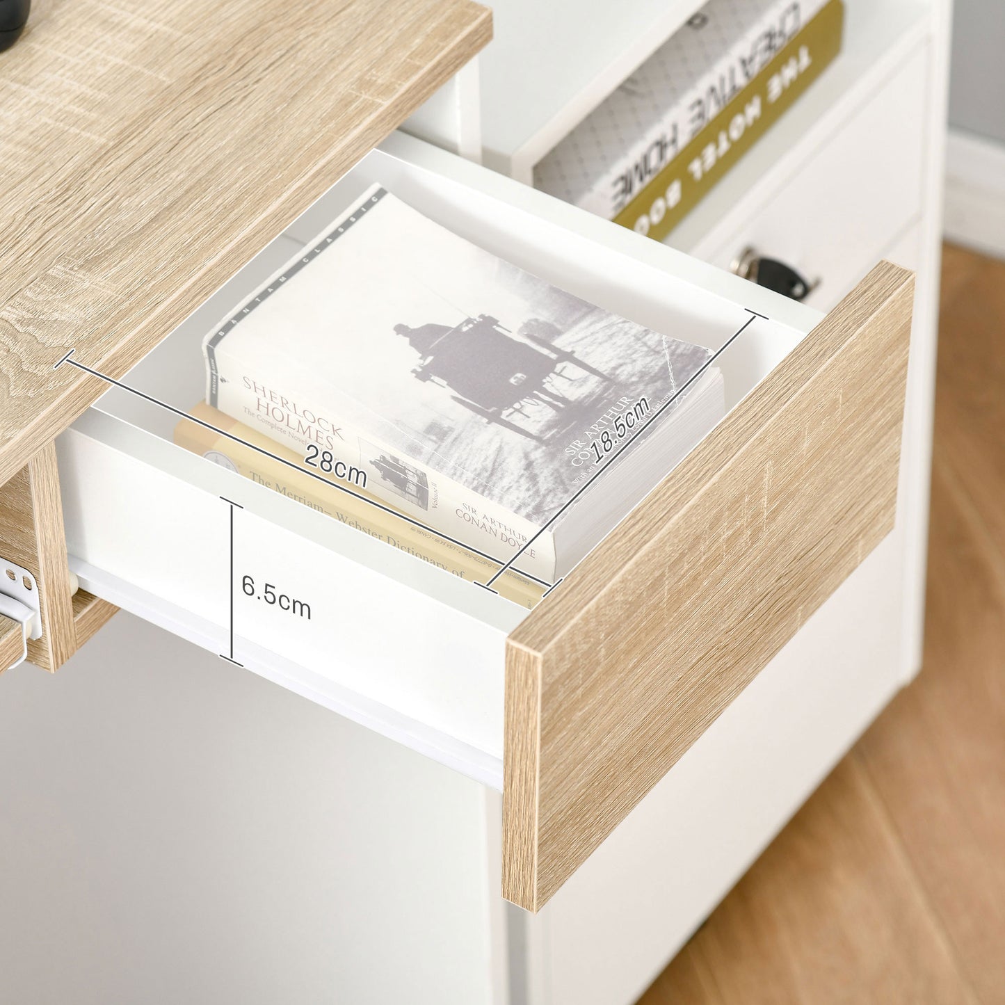 Vali 80cm Wooden Oak Compact Desk With Keyboard Tray And Drawer