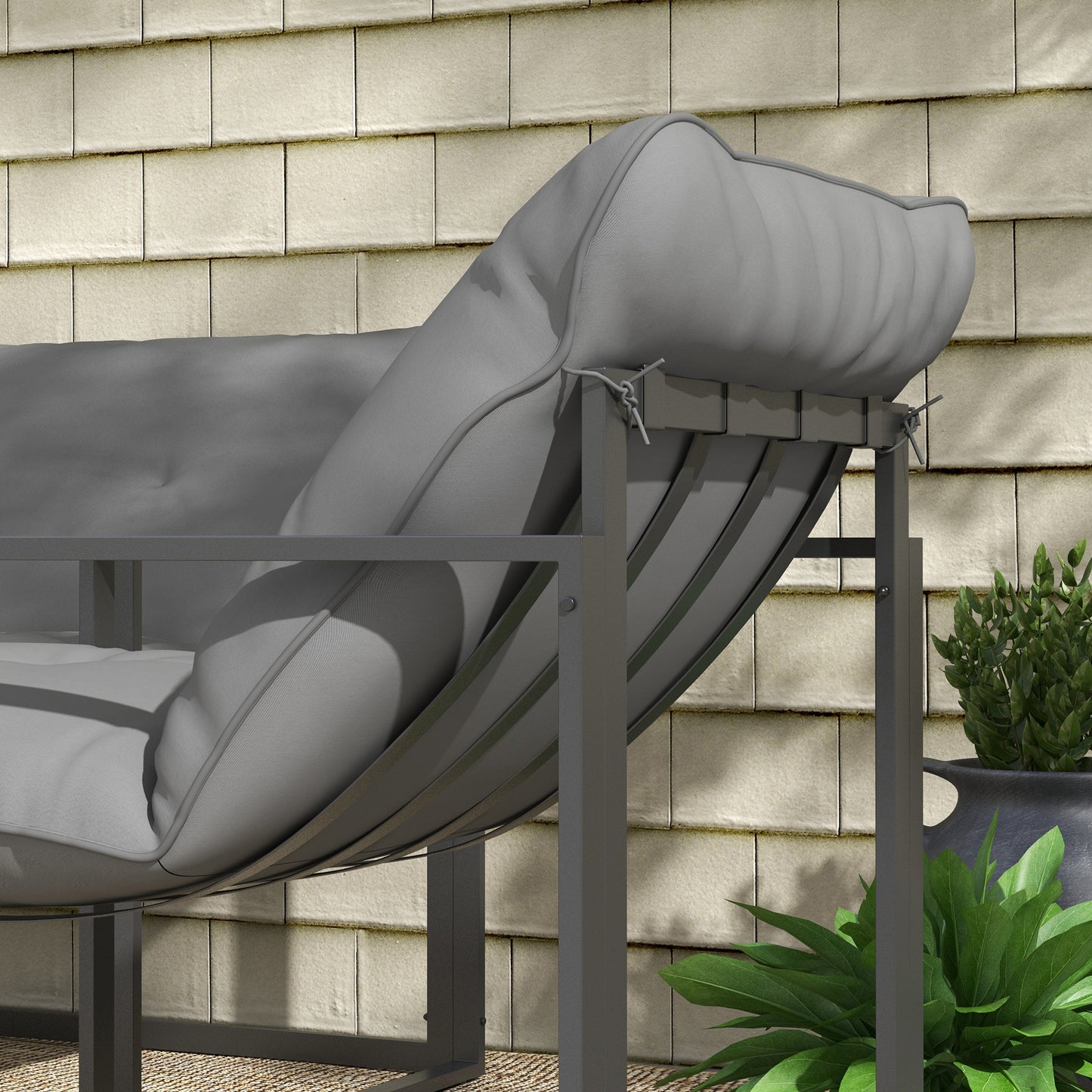 Mocove Cody Metal Black 4 Seater Relaxed Back Outdoor Furniture Set with Grey Padded Cushions
