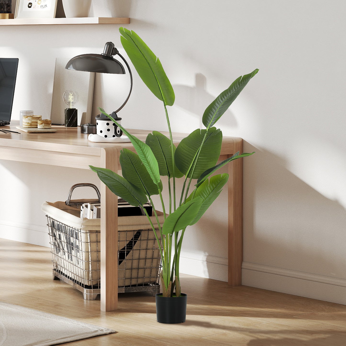 Nozizi Tall Artificial Bird Of Paradise Leaf Plant With Sculpted Foliage In Pot H8 160cm Green