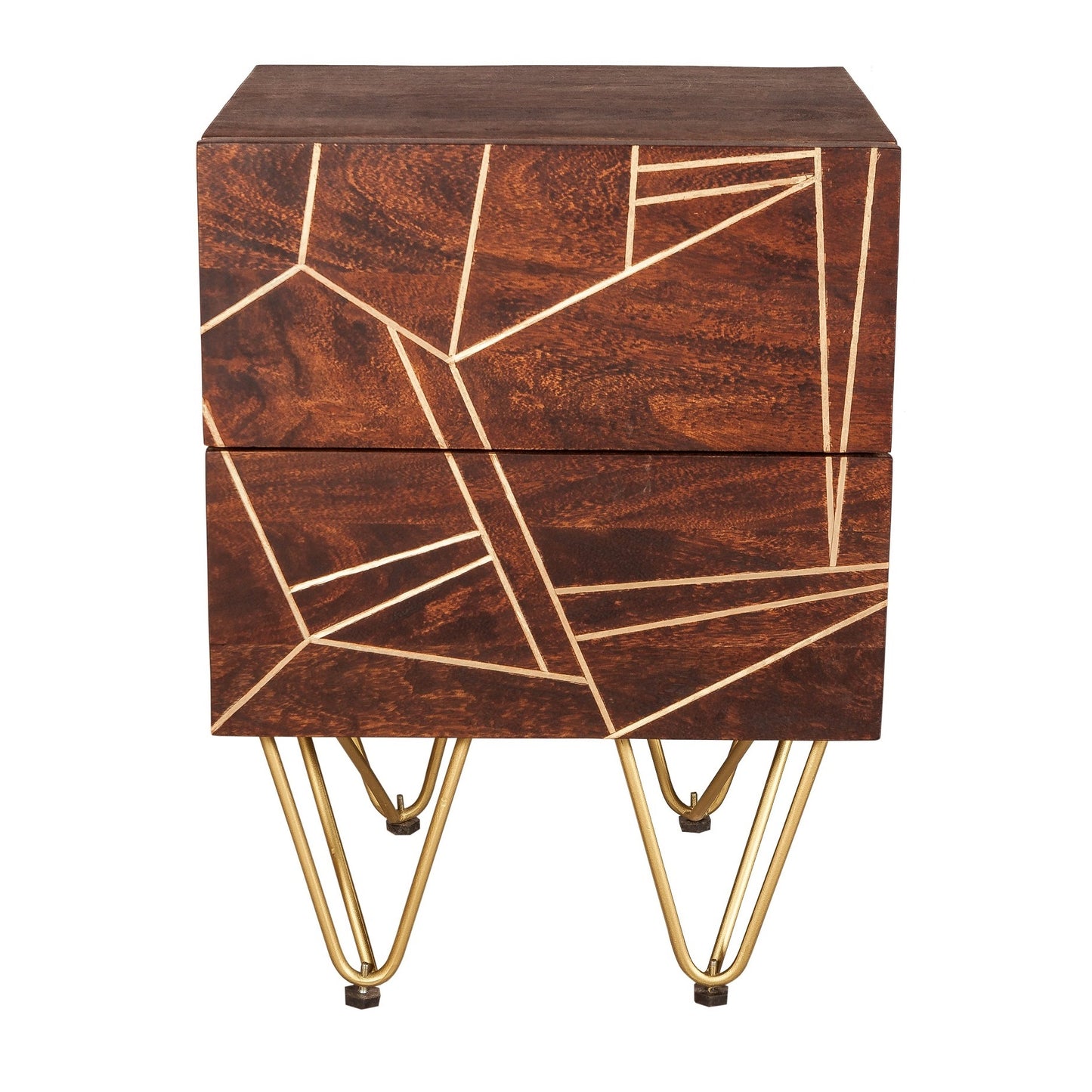 Bandung Dark Mango Wood and Gold 2 Drawer Side Table