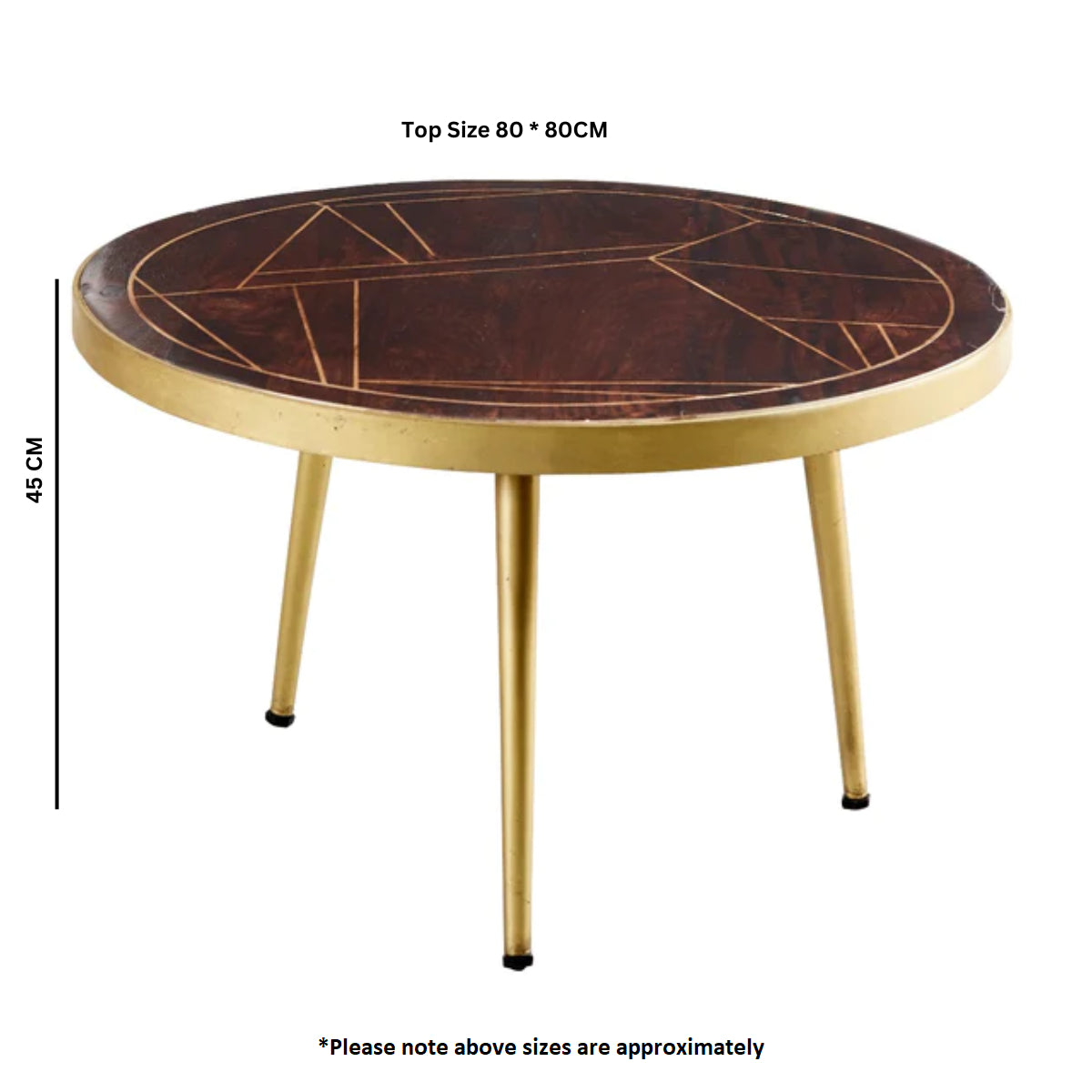 Bandung Dark Mango Wood and Gold Round Coffee Table