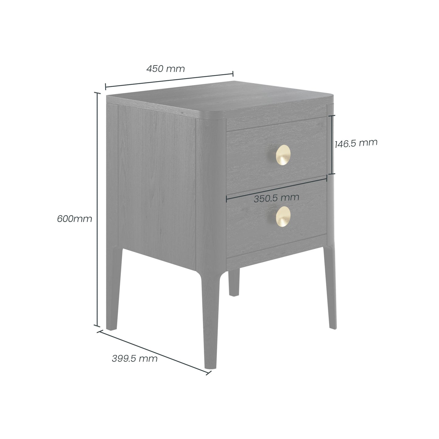 Bologna Black Oak and Brass Two Drawer Bedside Table